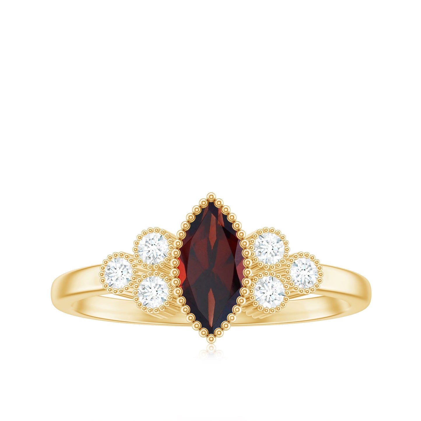 Natural 4X8mm Garnet Marquise Engagement Ring with Diamond