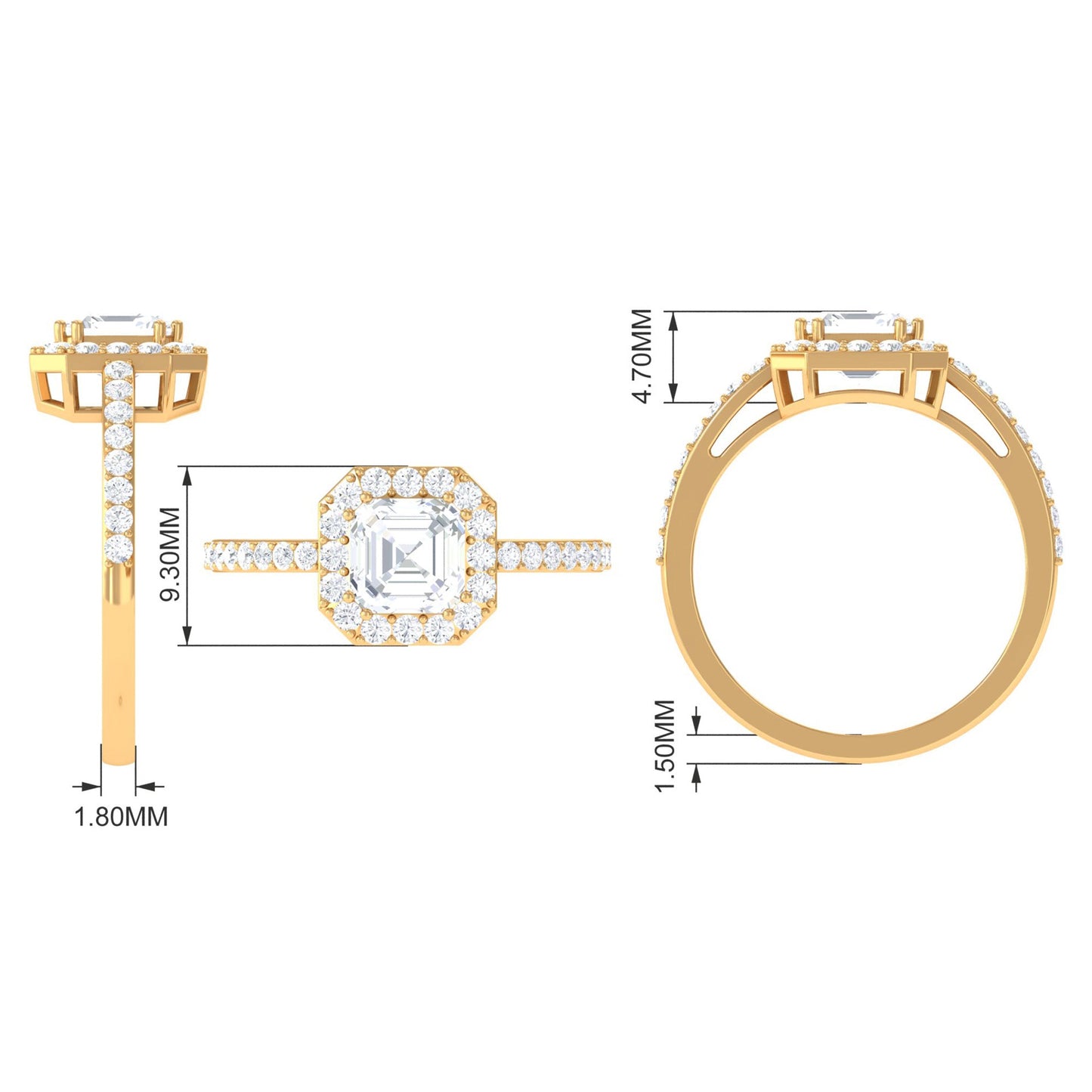 2.25 CT Asscher Cut Solitaire Zircon Halo Engagement Ring