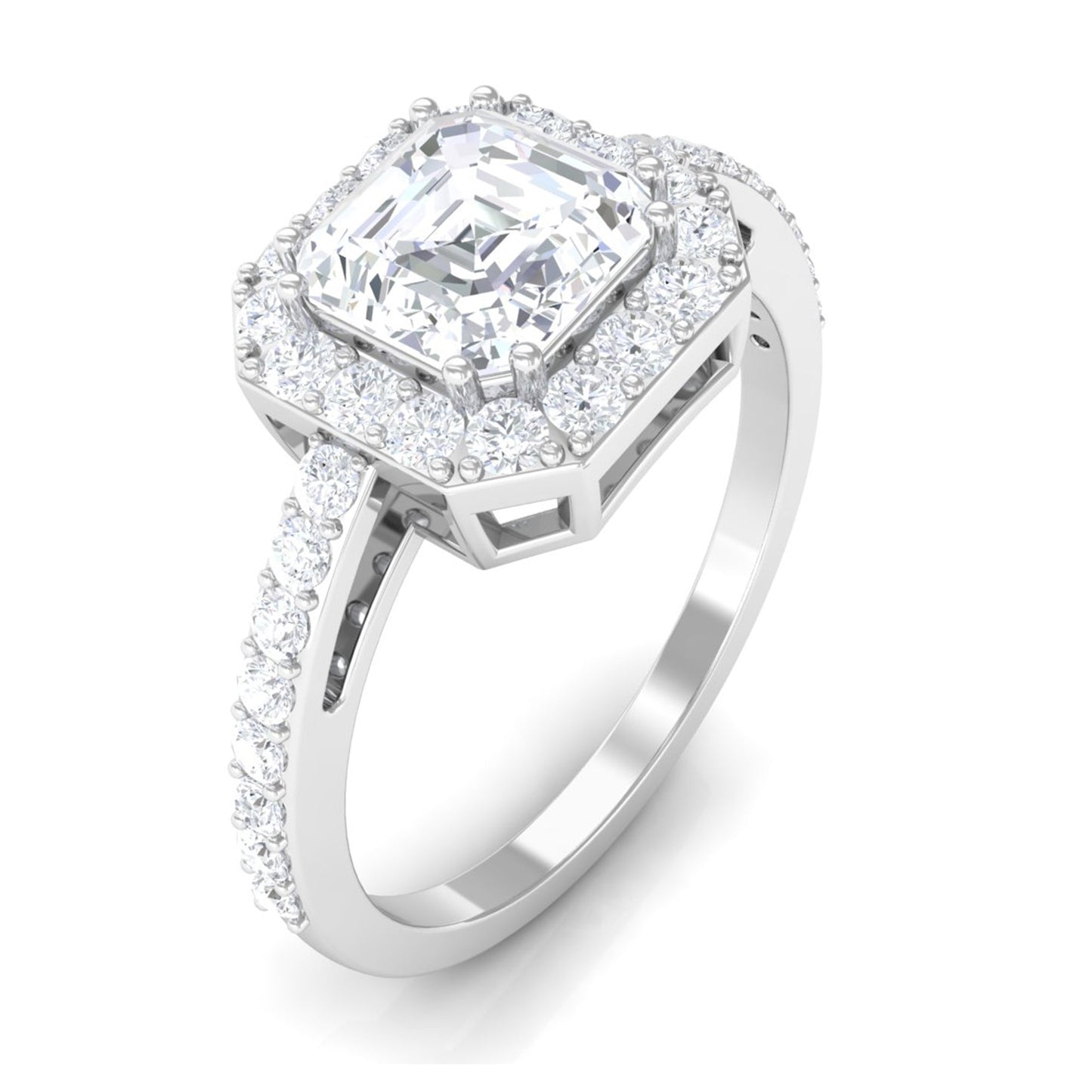 2.25 CT Asscher Cut Solitaire Zircon Halo Engagement Ring