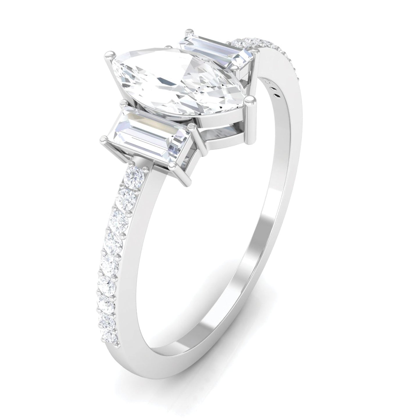 1.25 CT Zircon Three Stone Engagement Ring with Side Stones
