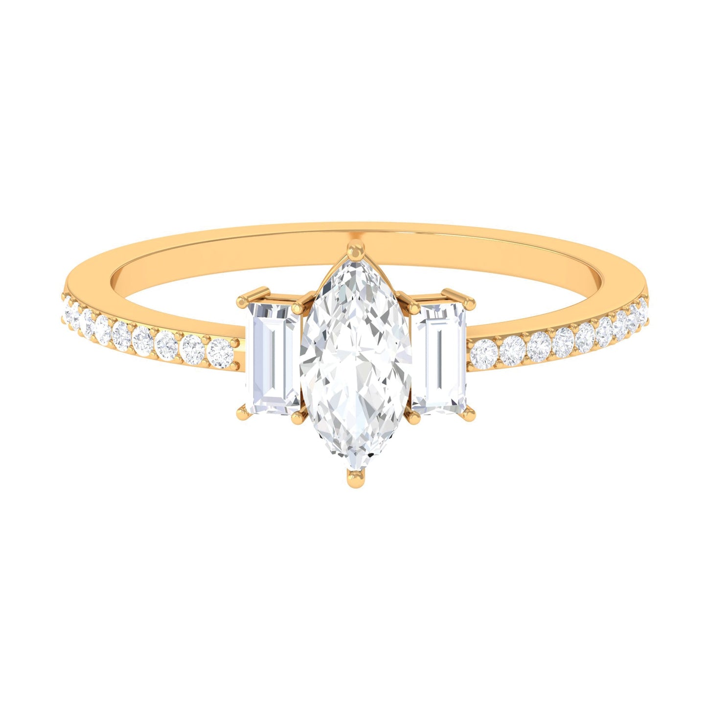 1.25 CT Zircon Three Stone Engagement Ring with Side Stones
