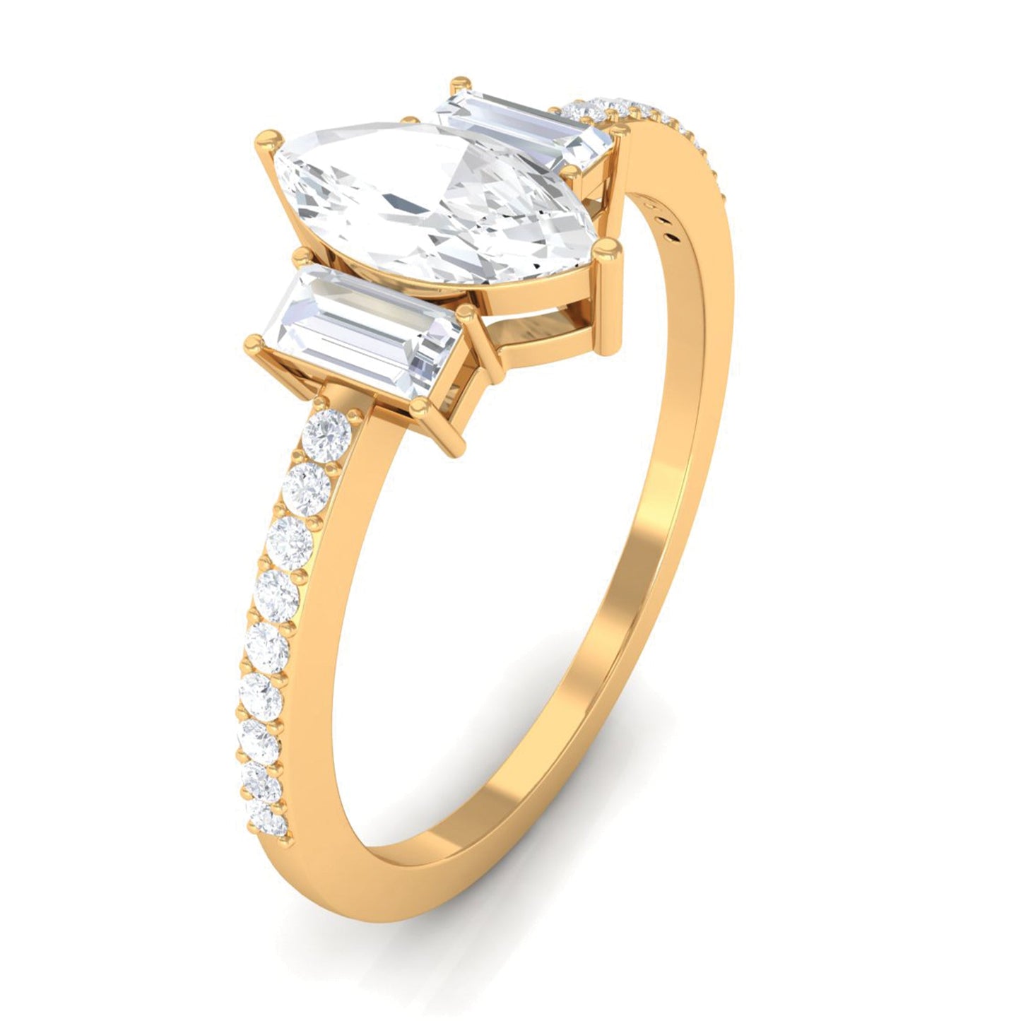 1.25 CT Zircon Three Stone Engagement Ring with Side Stones