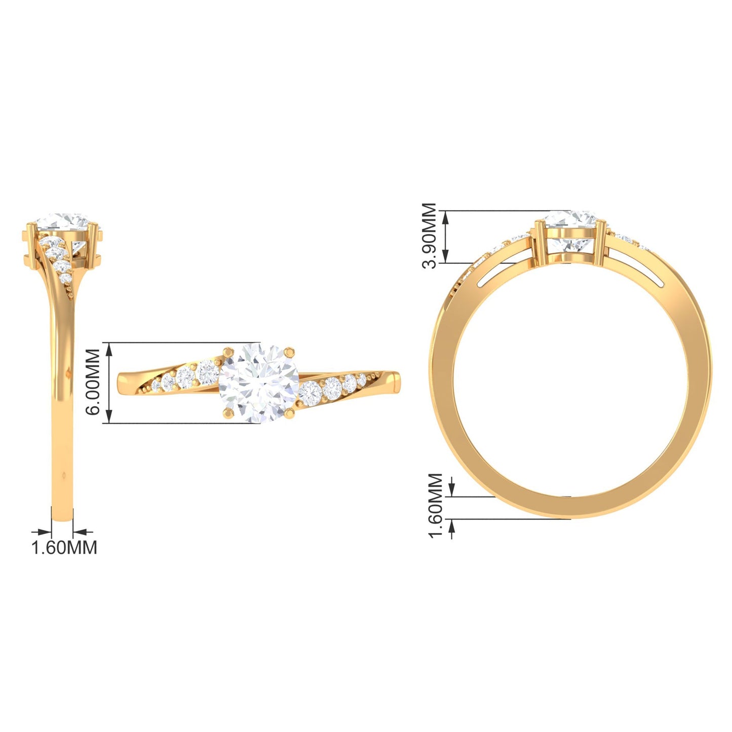 1 Carat Certified Solitaire Cubic Zirconia Bypass Engagement Ring