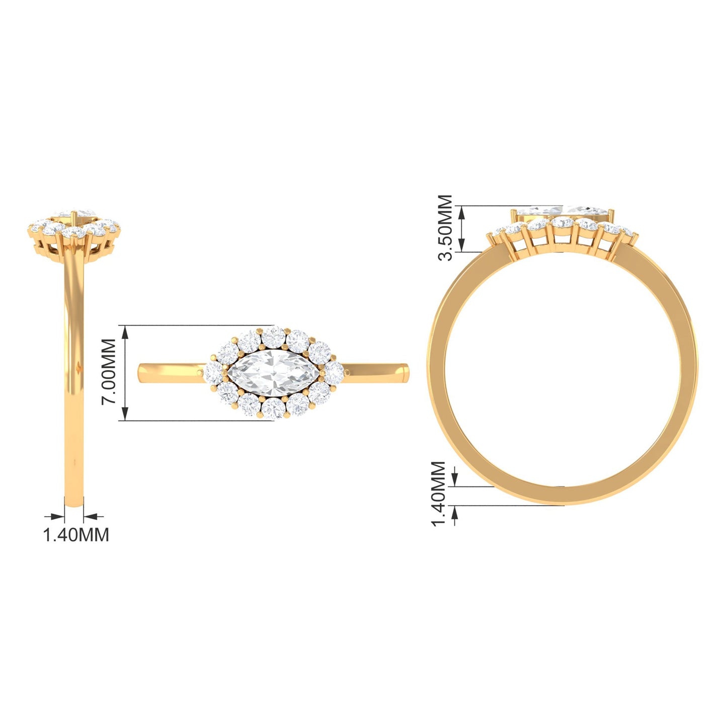 1 CT Marquise Cut Zircon East West Engagement Ring