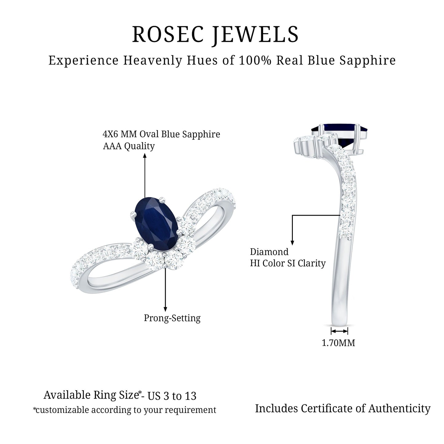 1.25 CT Oval Cut Blue Sapphire and Diamond Chevron Ring