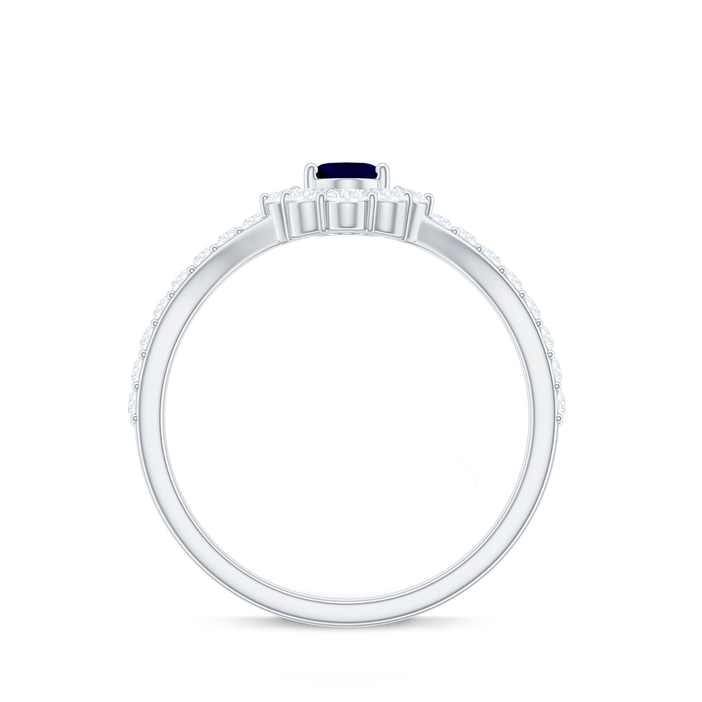 1.25 CT Oval Cut Blue Sapphire and Diamond Chevron Ring