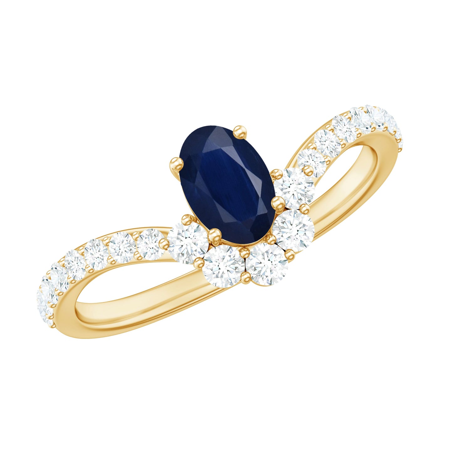 1.25 CT Oval Cut Blue Sapphire and Diamond Chevron Ring