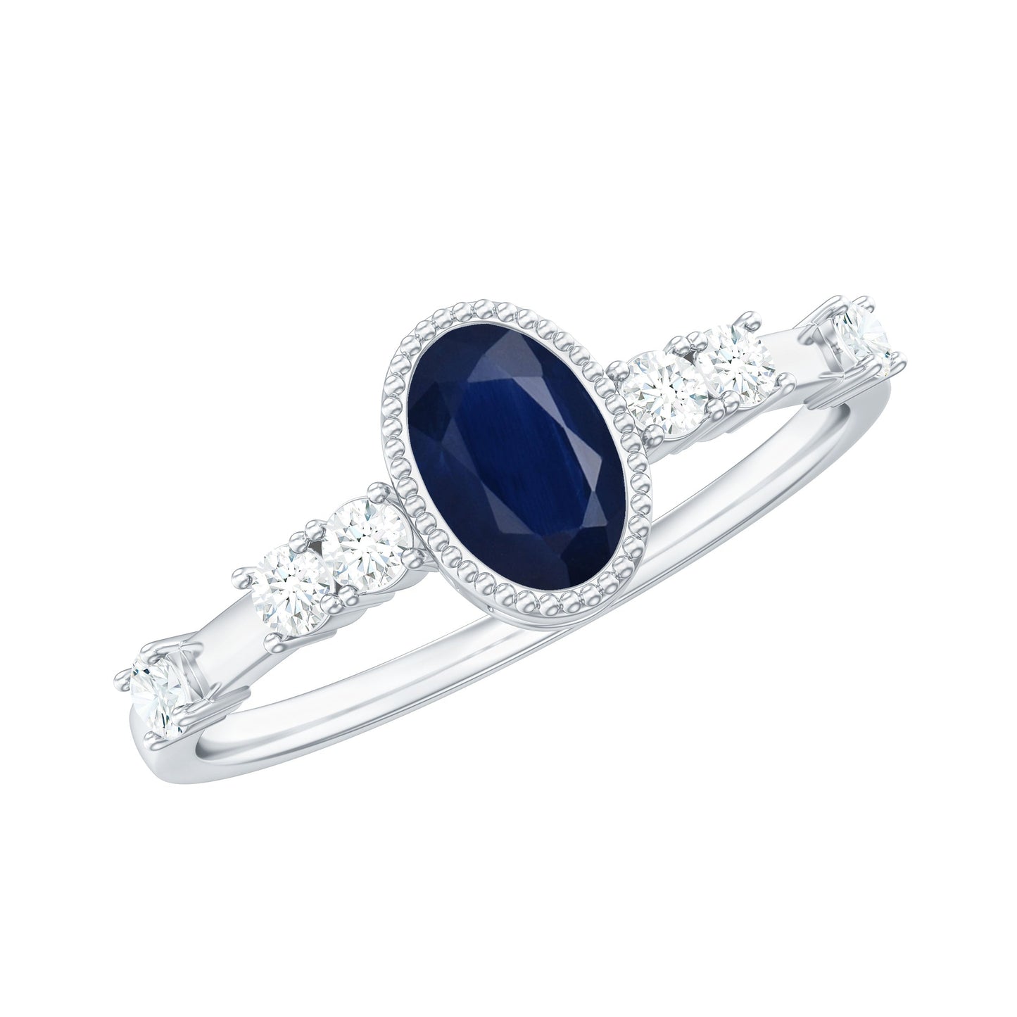 1 CT Oval Cut Blue Sapphire Solitaire Engagement Ring with Diamond