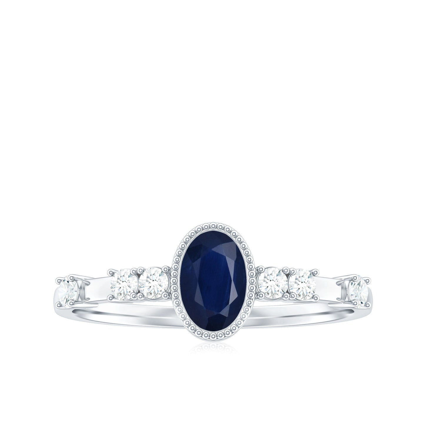 1 CT Oval Cut Blue Sapphire Solitaire Engagement Ring with Diamond