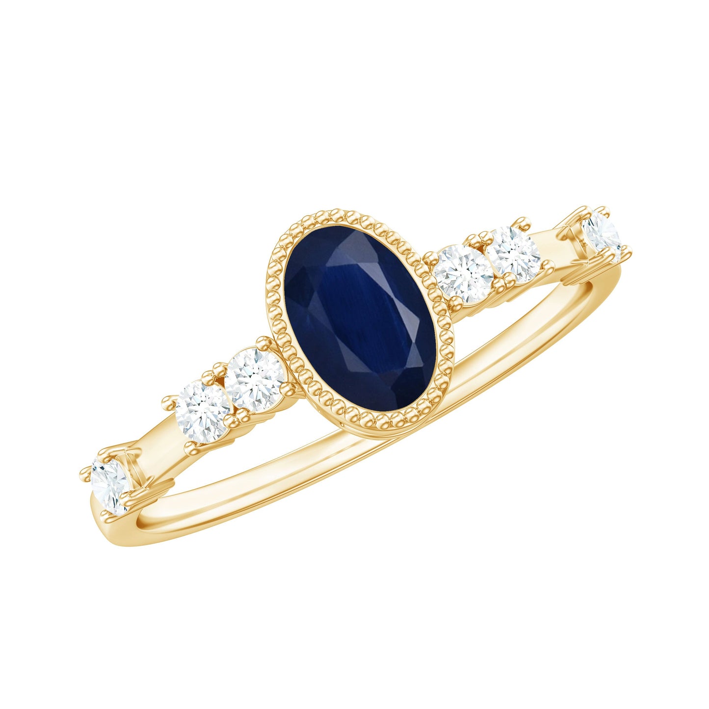 1 CT Oval Cut Blue Sapphire Solitaire Engagement Ring with Diamond