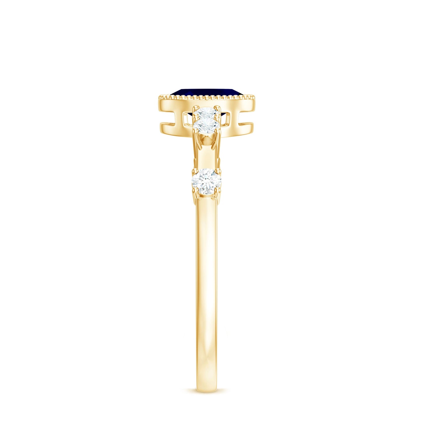 1 CT Oval Cut Blue Sapphire Solitaire Engagement Ring with Diamond