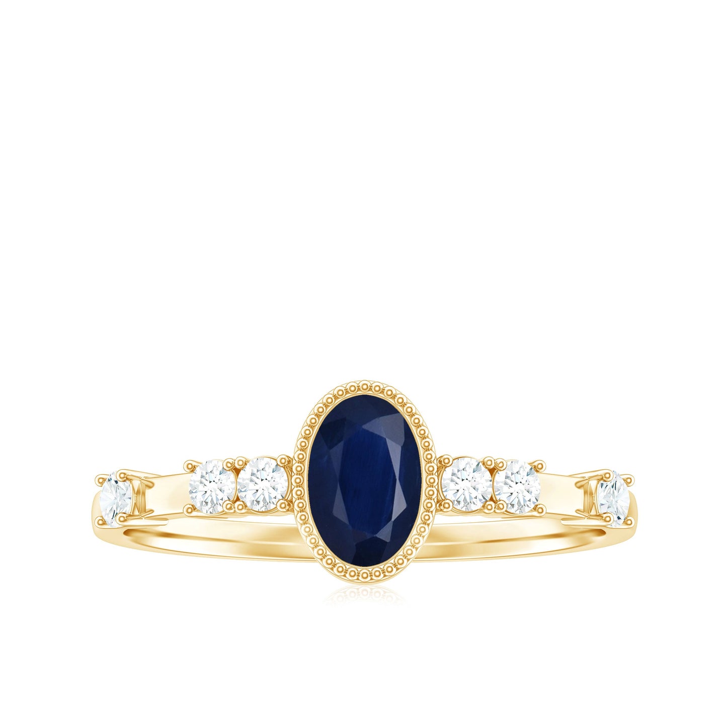 1 CT Oval Cut Blue Sapphire Solitaire Engagement Ring with Diamond