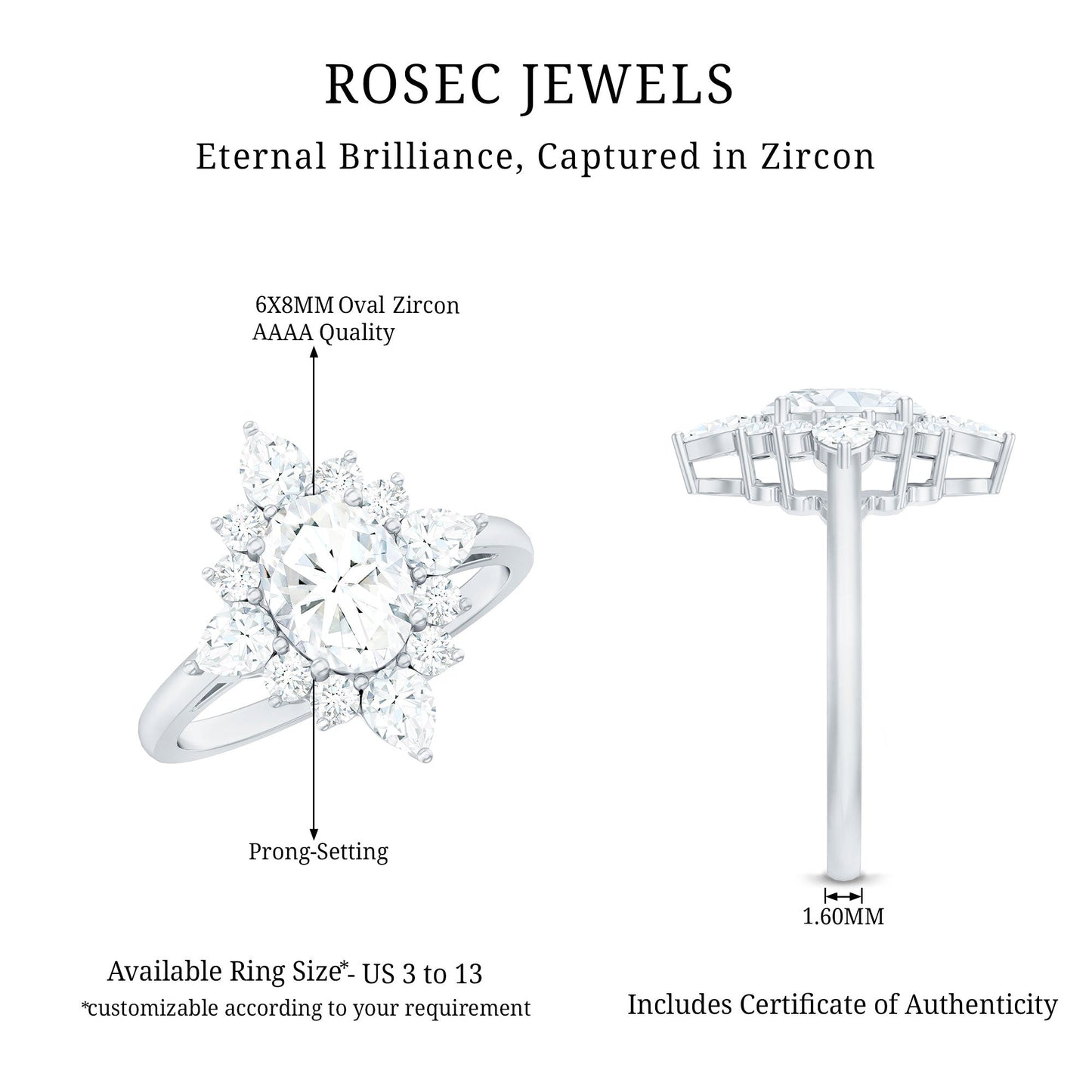 1 Carat Oval Zirconia Statement Engagement Ring with Halo