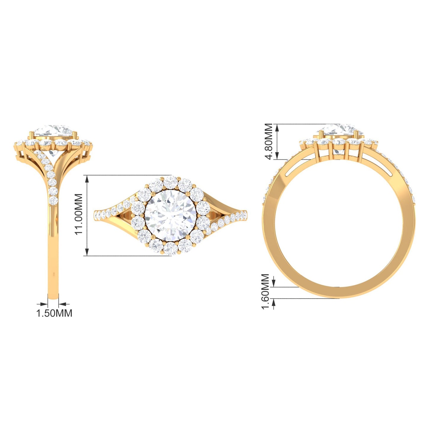 Round Zircon Halo Engagement Ring with Split Shank