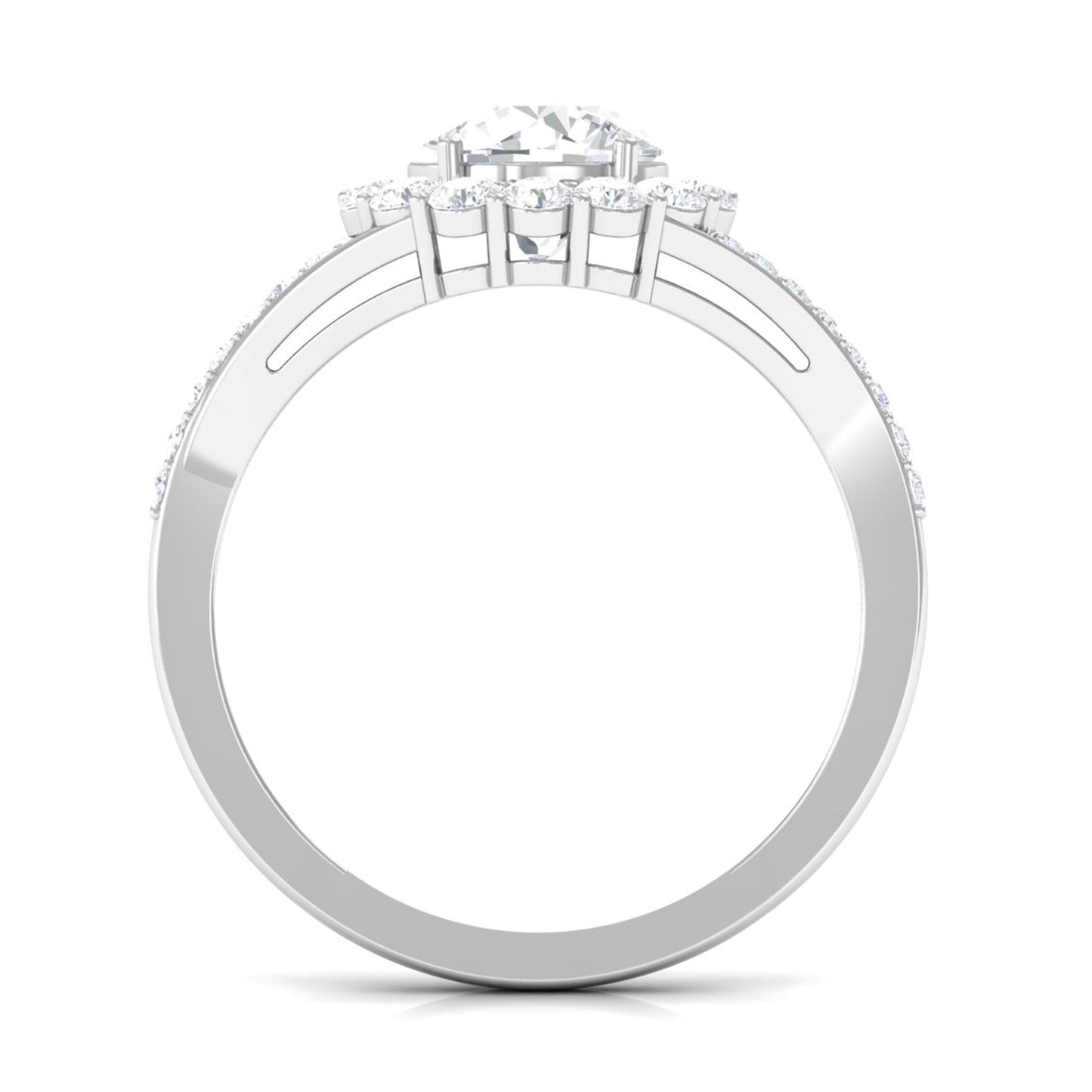Round Zircon Halo Engagement Ring with Split Shank