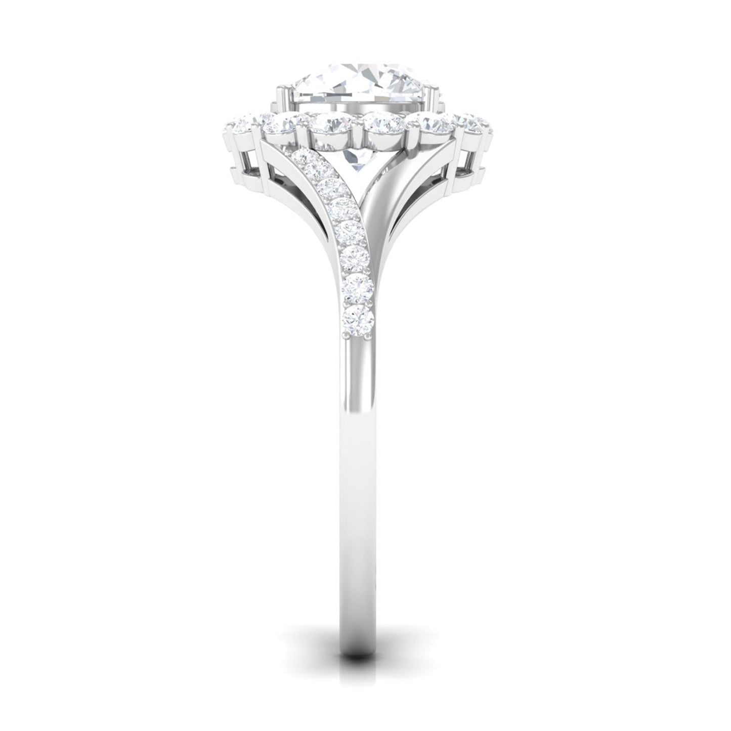 Round Zircon Halo Engagement Ring with Split Shank