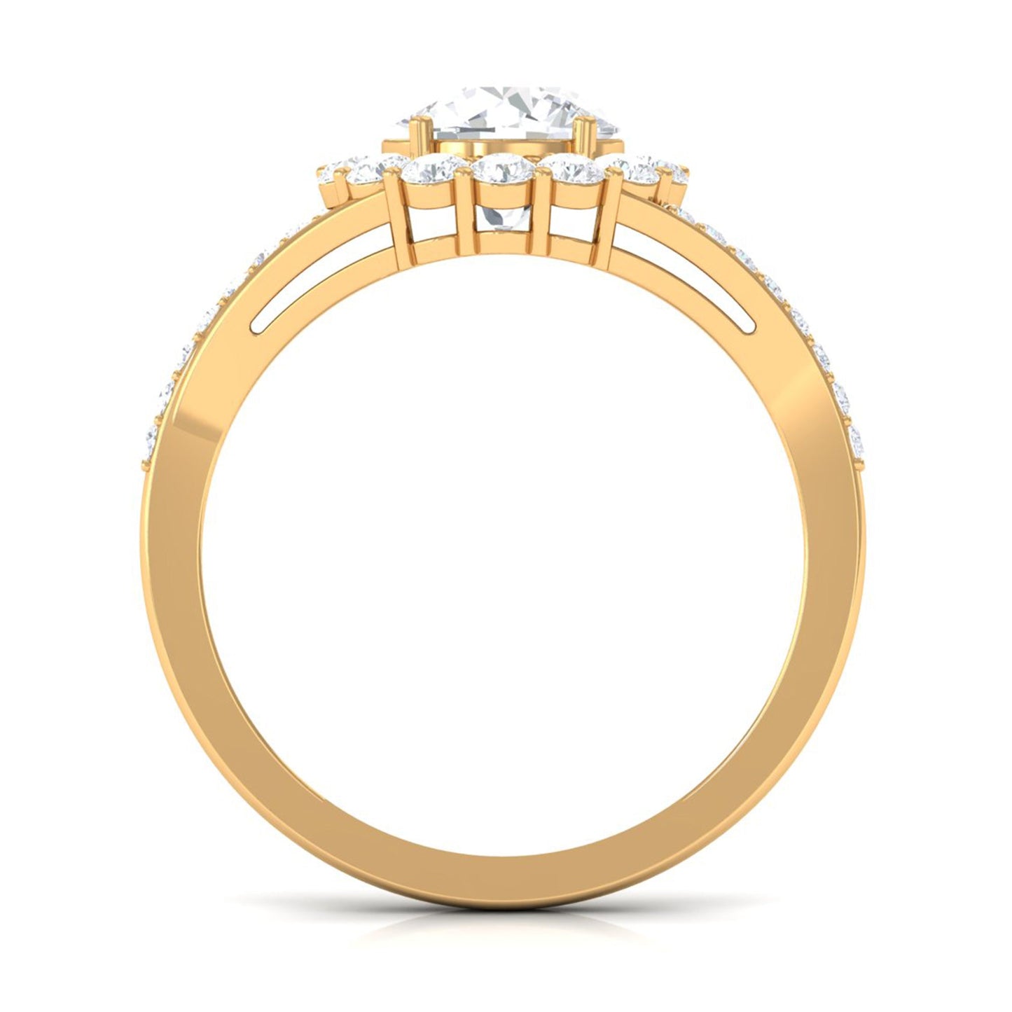 Round Zircon Halo Engagement Ring with Split Shank