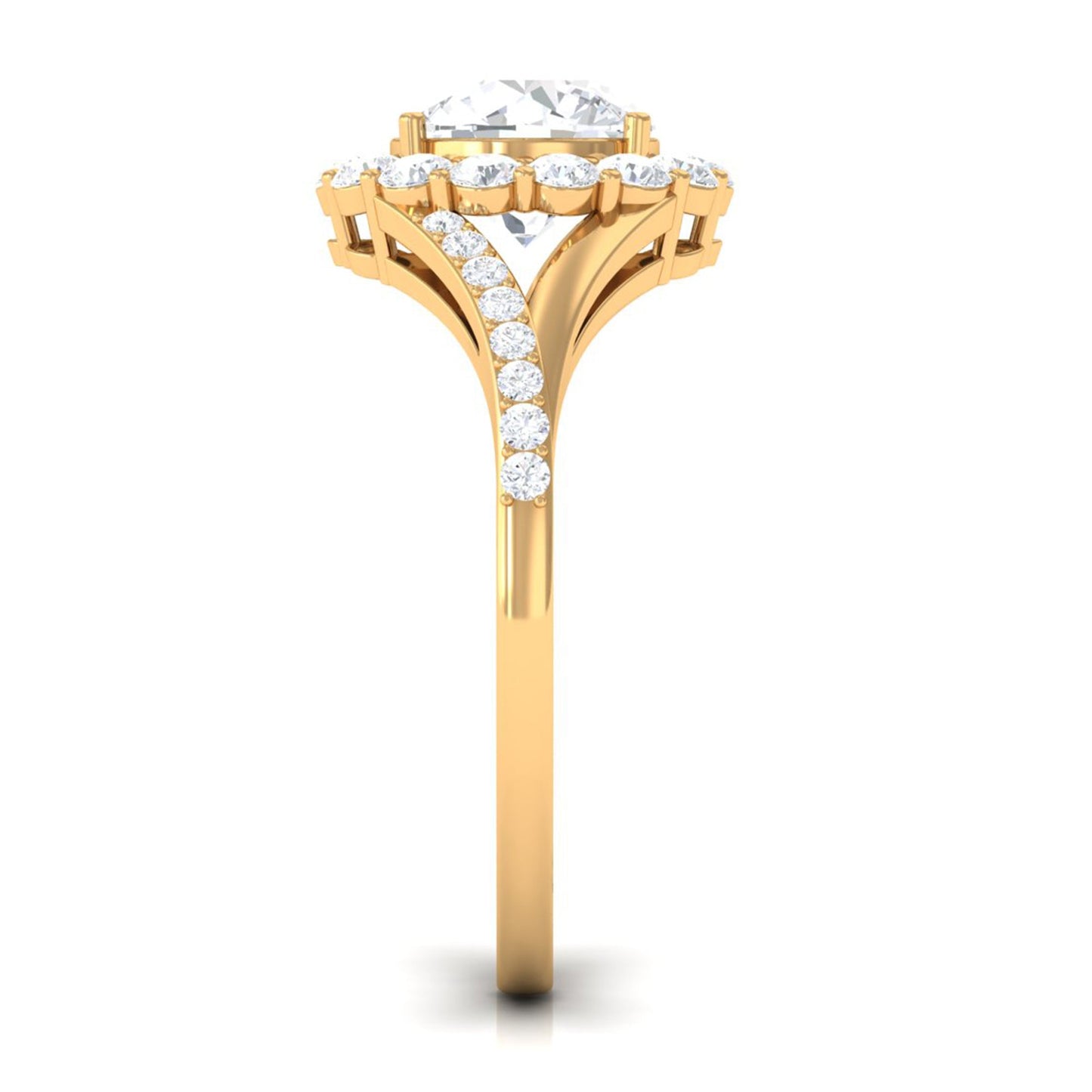 Round Zircon Halo Engagement Ring with Split Shank