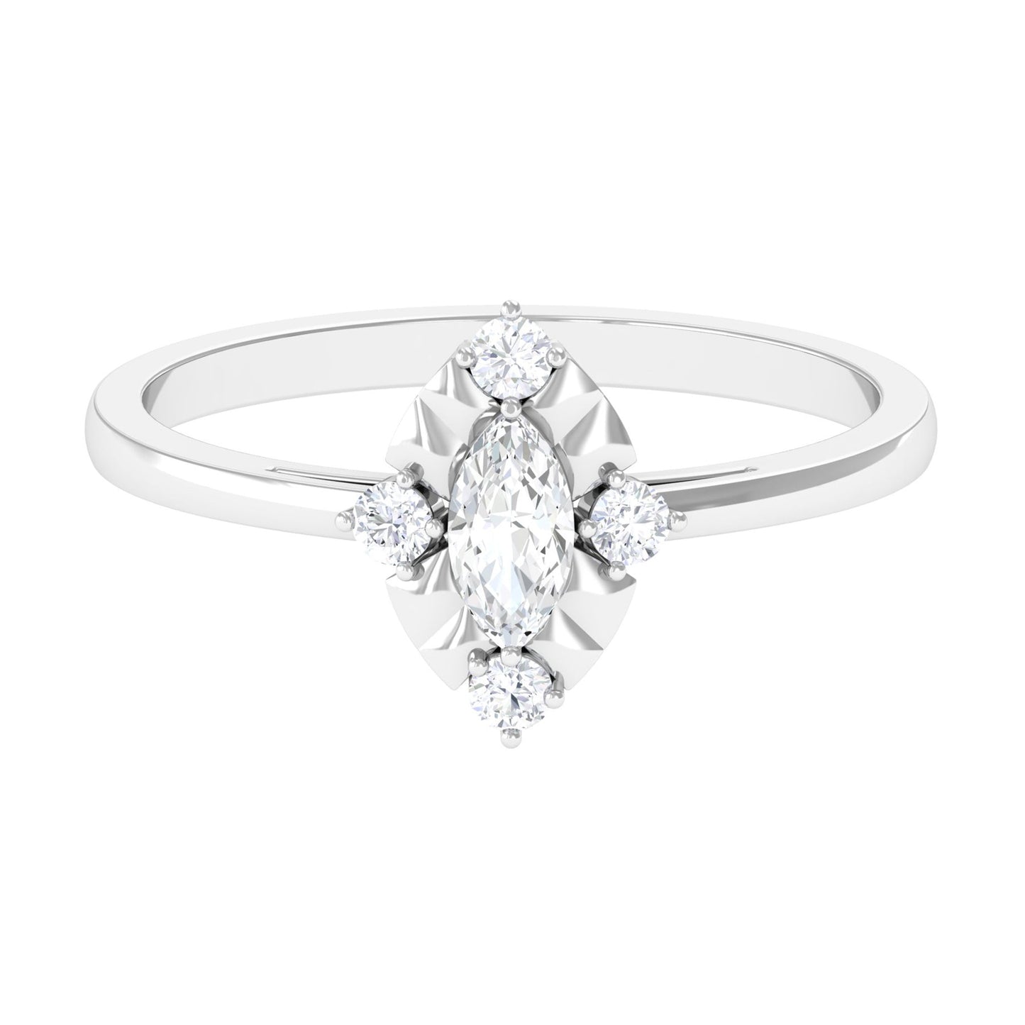 Marquise Cut Cubic Zirconia Engagement Ring with Textured Detail