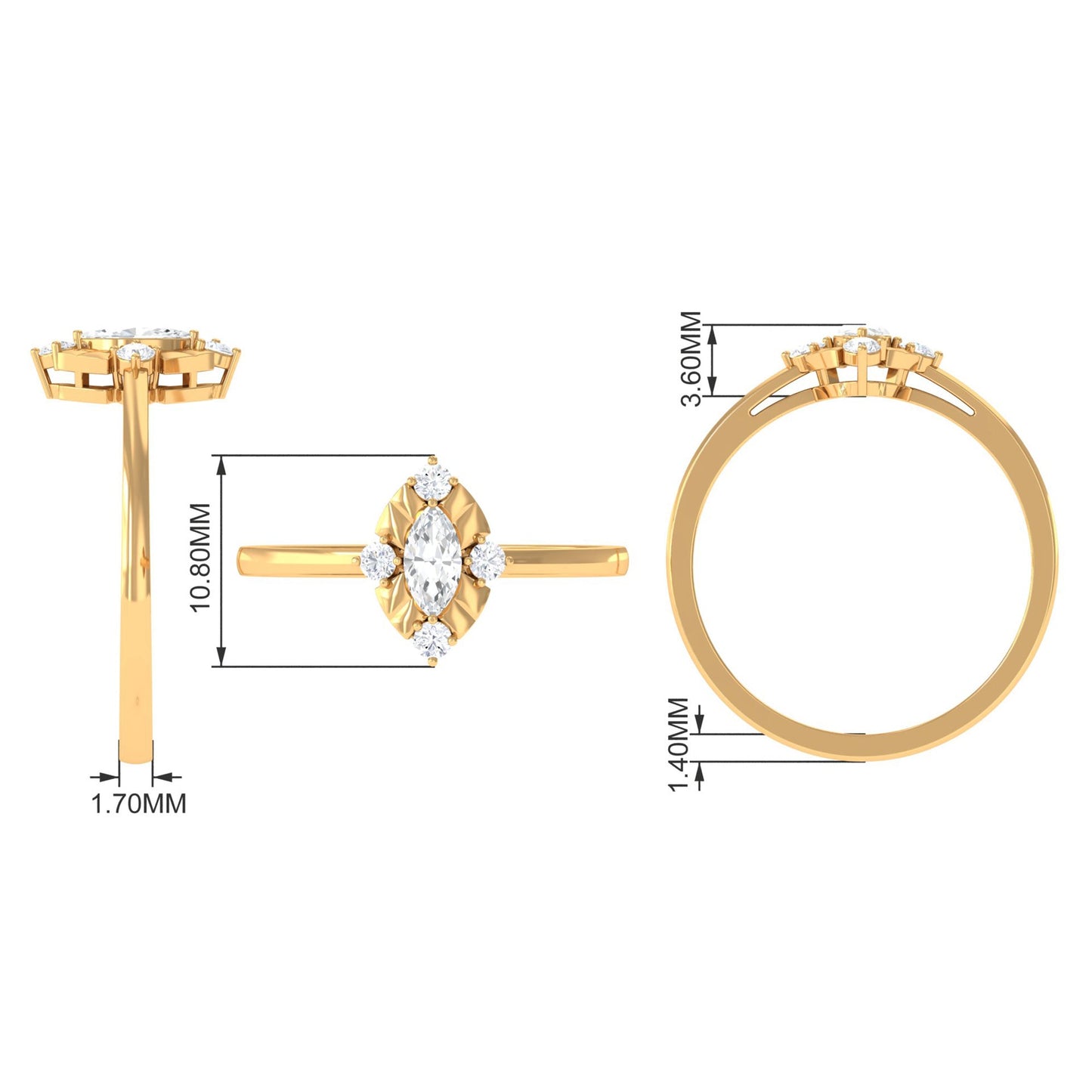 Marquise Cut Cubic Zirconia Engagement Ring with Textured Detail