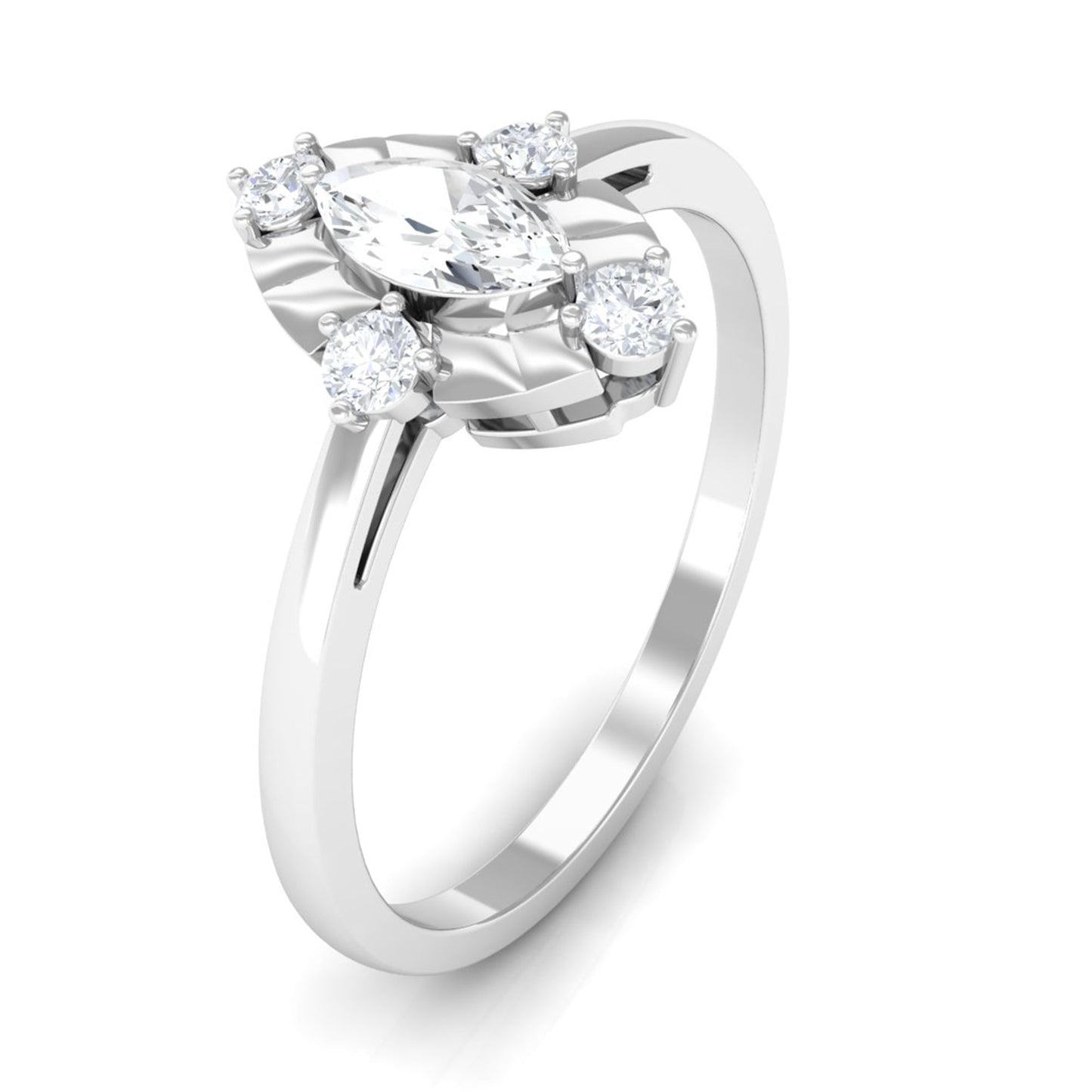 Marquise Cut Cubic Zirconia Engagement Ring with Textured Detail
