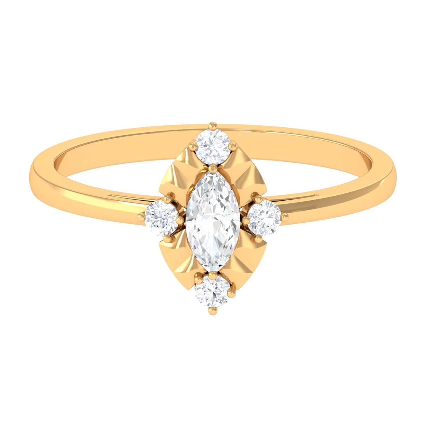 Marquise Cut Cubic Zirconia Engagement Ring with Textured Detail