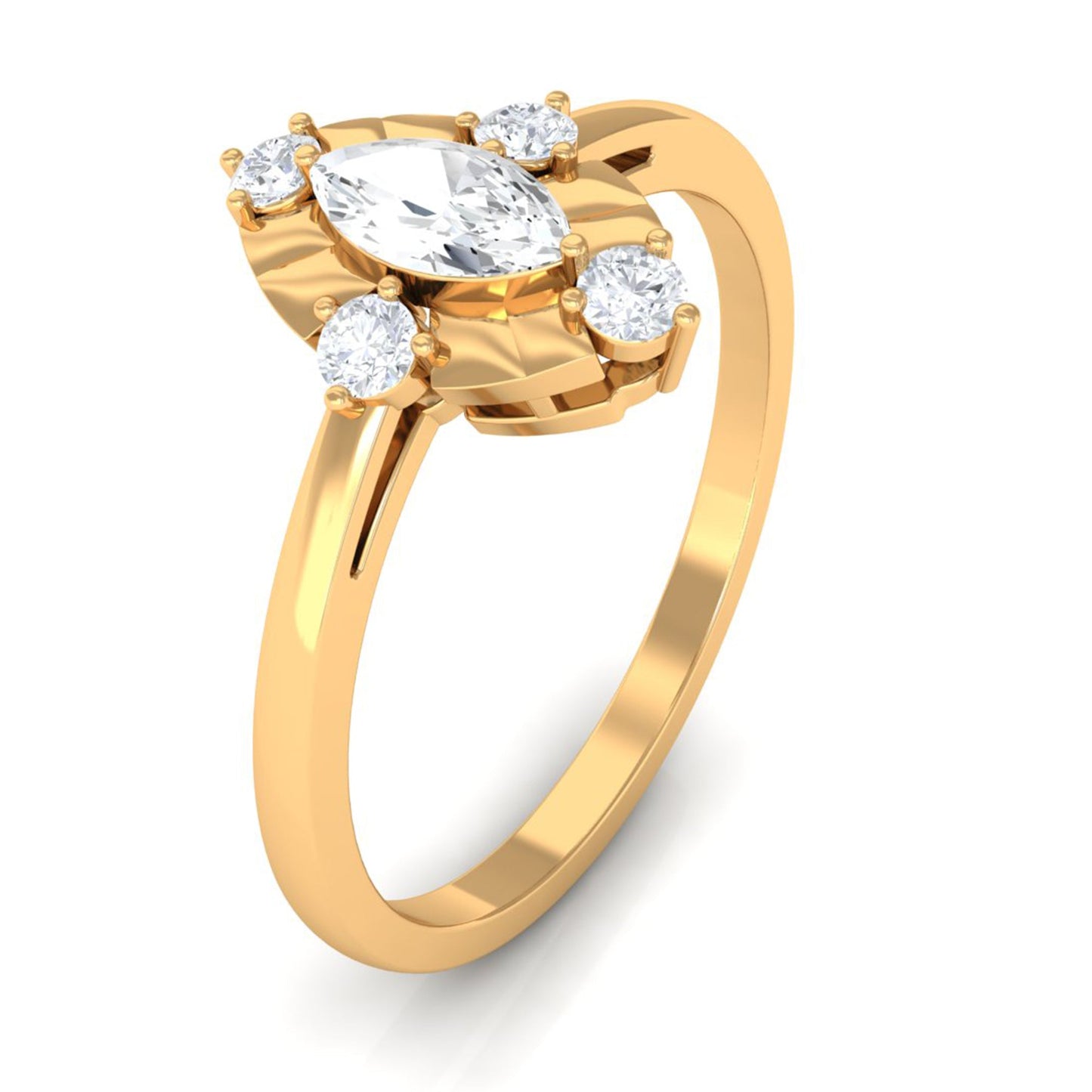 Marquise Cut Cubic Zirconia Engagement Ring with Textured Detail