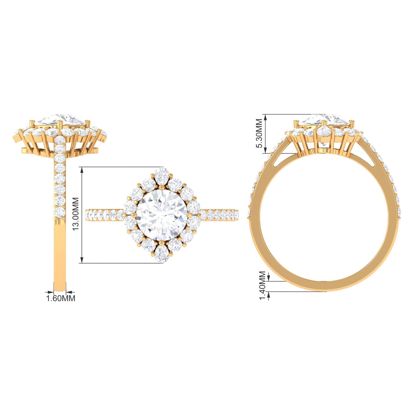 1 Carat Round Cubic Zirconia Halo Engagement Ring