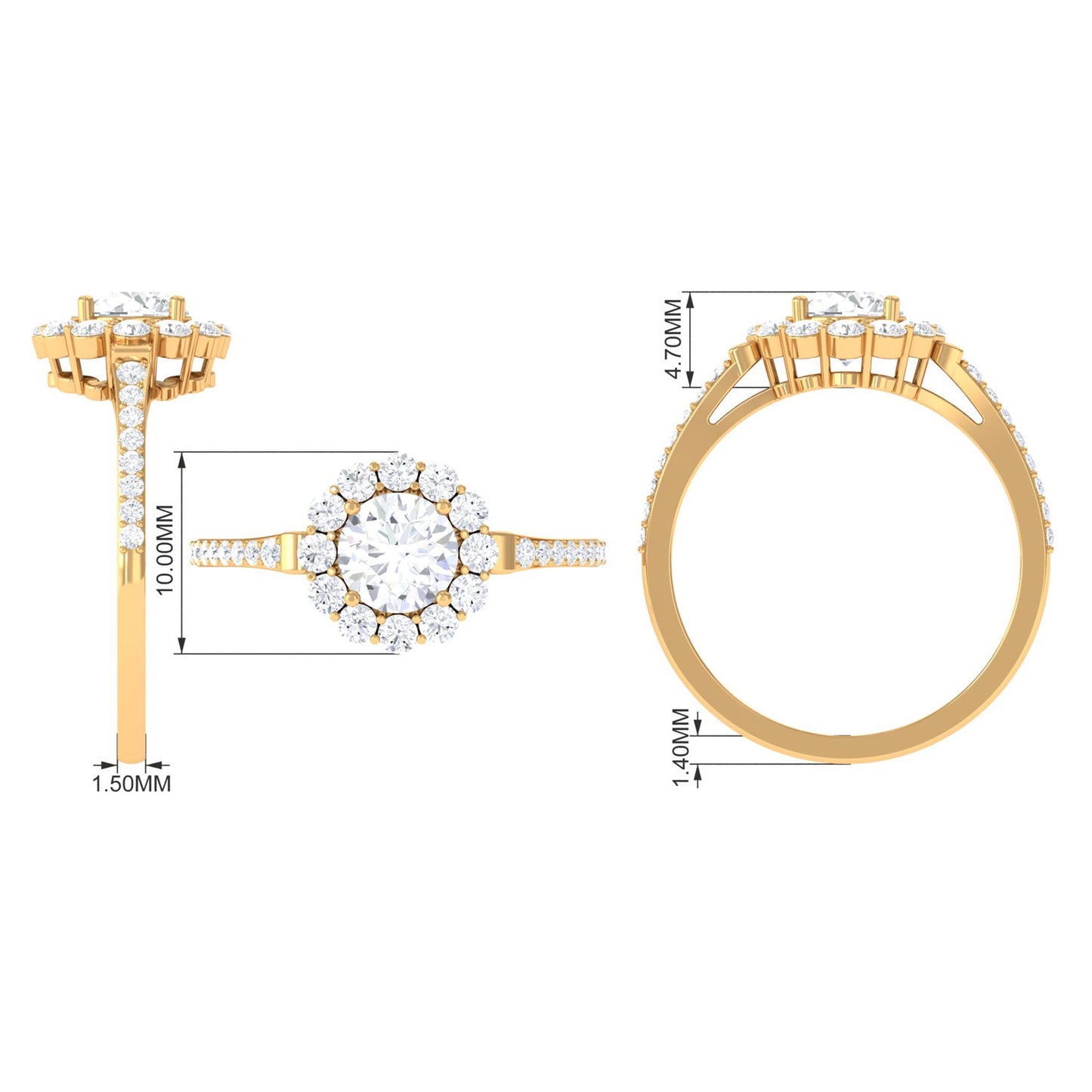 1.9 Carat Round Cubic Zirconia Halo Engagement Ring