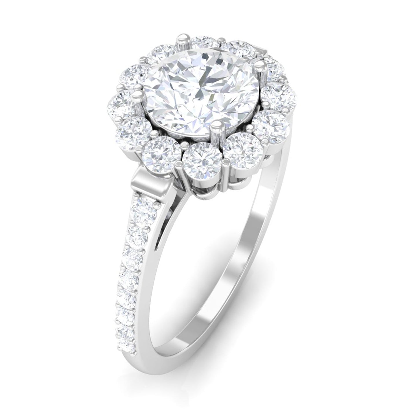 1.9 Carat Round Cubic Zirconia Halo Engagement Ring