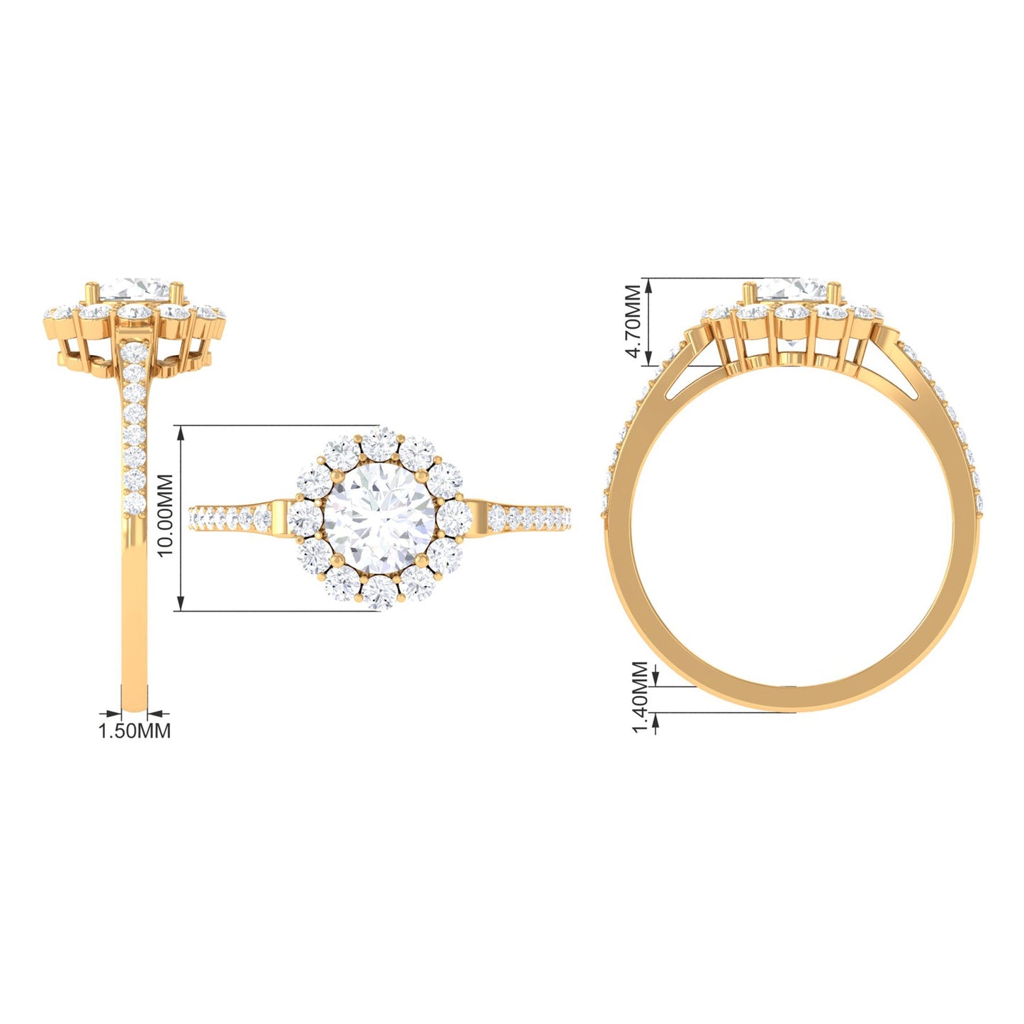 1.9 Carat Round Cubic Zirconia Halo Engagement Ring