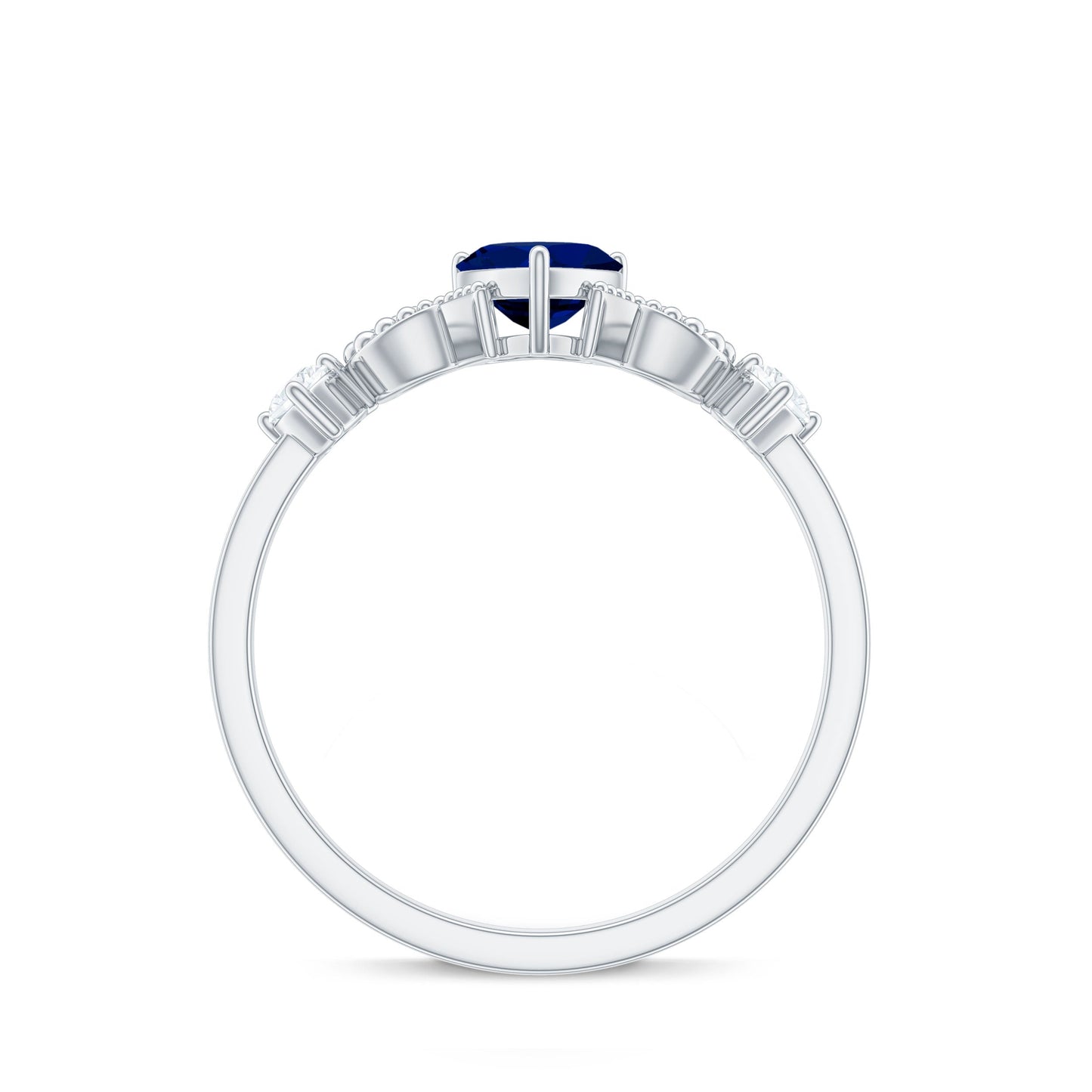 3/4 CT Minimal Blue Sapphire Heart Engagement Ring with Diamond
