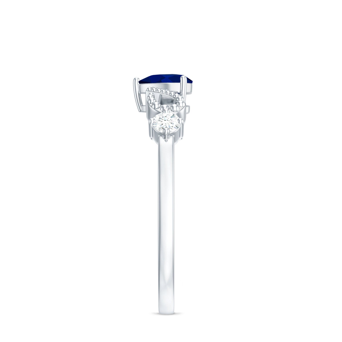 3/4 CT Minimal Blue Sapphire Heart Engagement Ring with Diamond