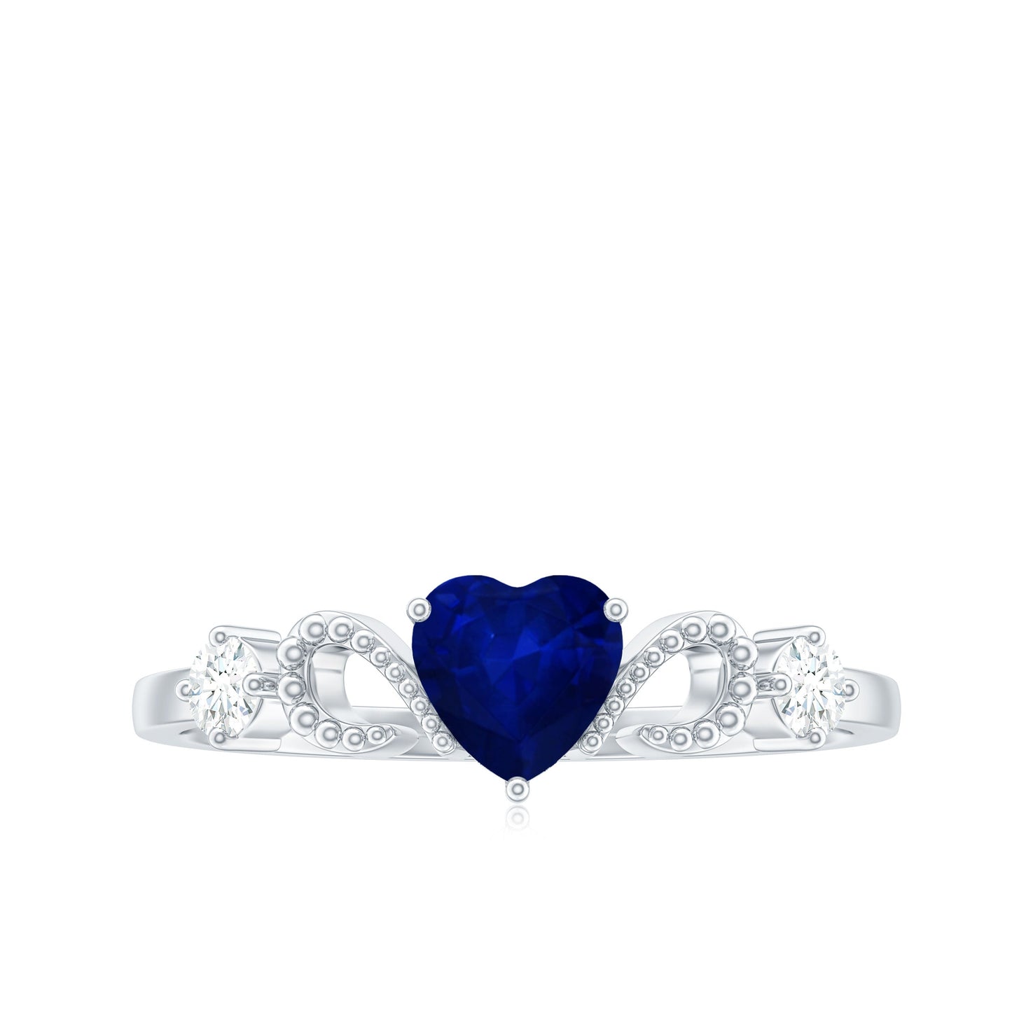 3/4 CT Minimal Blue Sapphire Heart Engagement Ring with Diamond