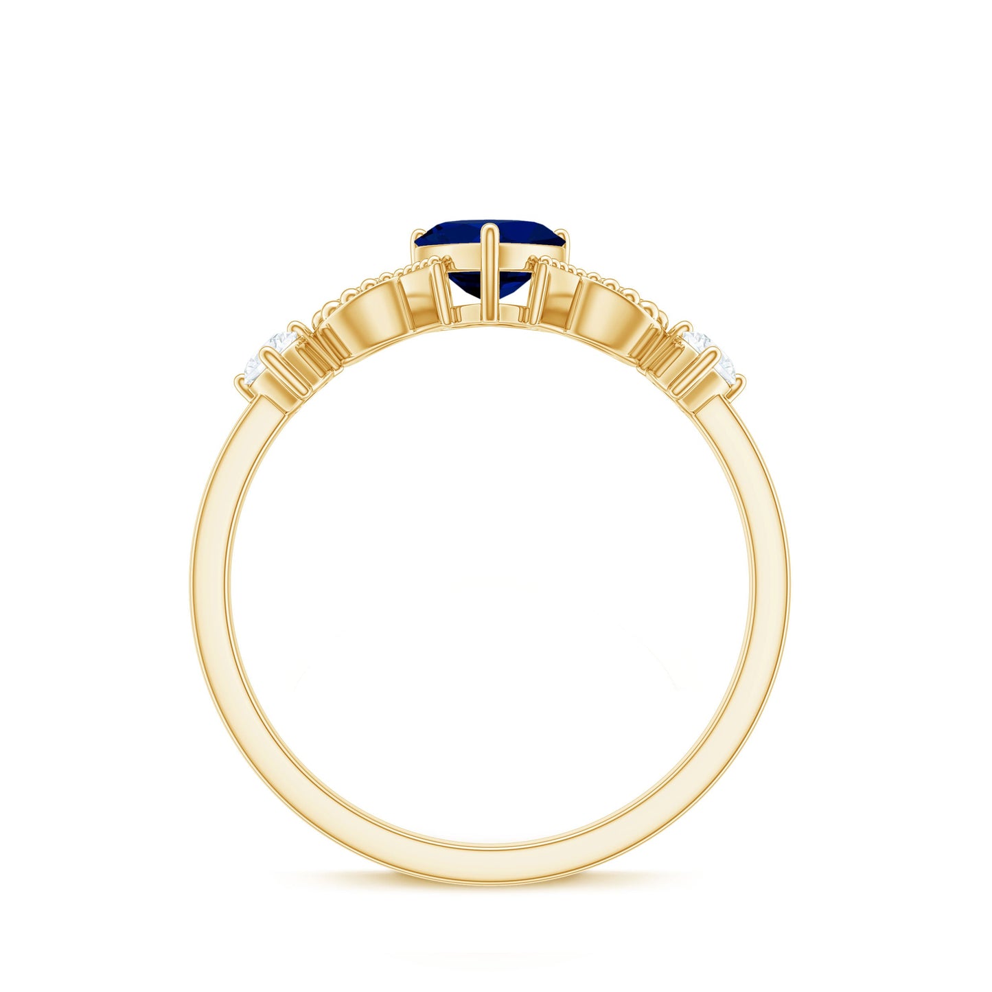 3/4 CT Minimal Blue Sapphire Heart Engagement Ring with Diamond