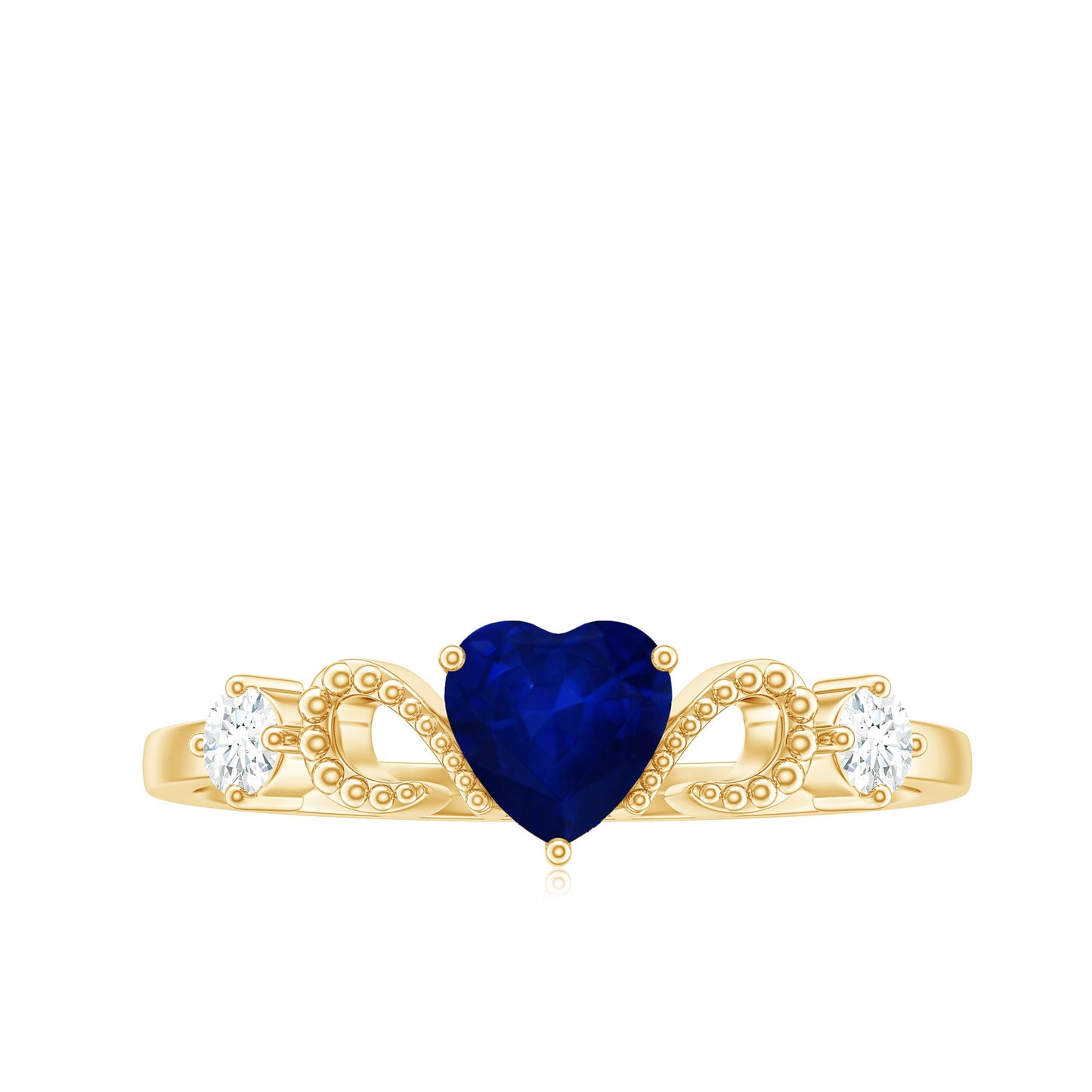 3/4 CT Minimal Blue Sapphire Heart Engagement Ring with Diamond