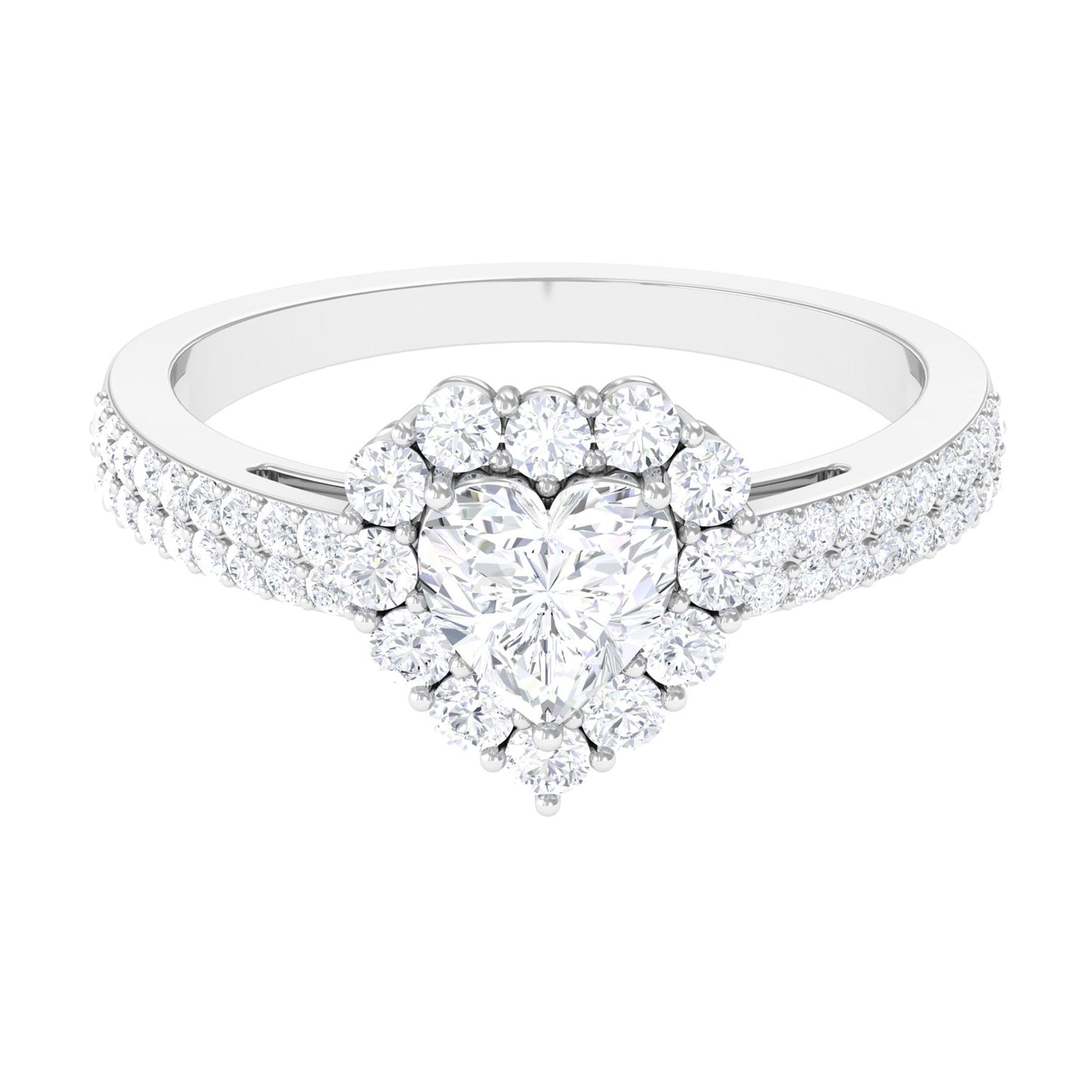 2 CT Zircon Heart Engagement Ring with Halo and Side Stones