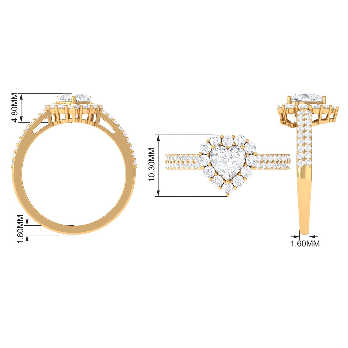 2 CT Zircon Heart Engagement Ring with Halo and Side Stones