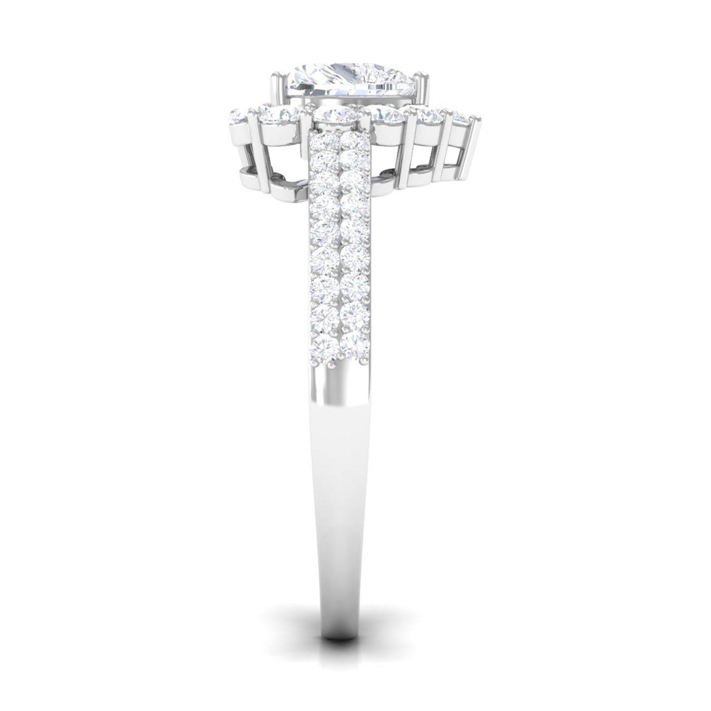 2 CT Zircon Heart Engagement Ring with Halo and Side Stones