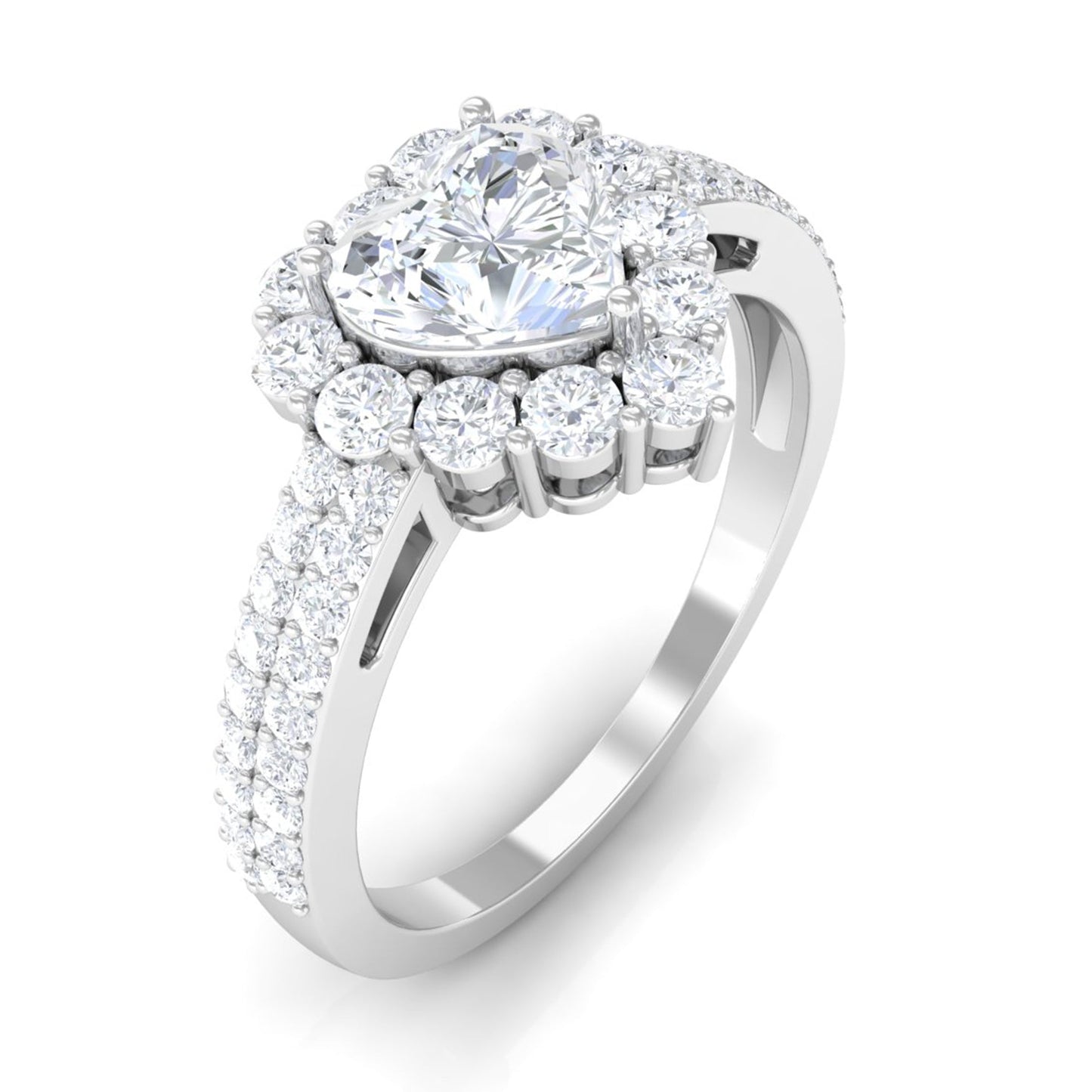 2 CT Zircon Heart Engagement Ring with Halo and Side Stones