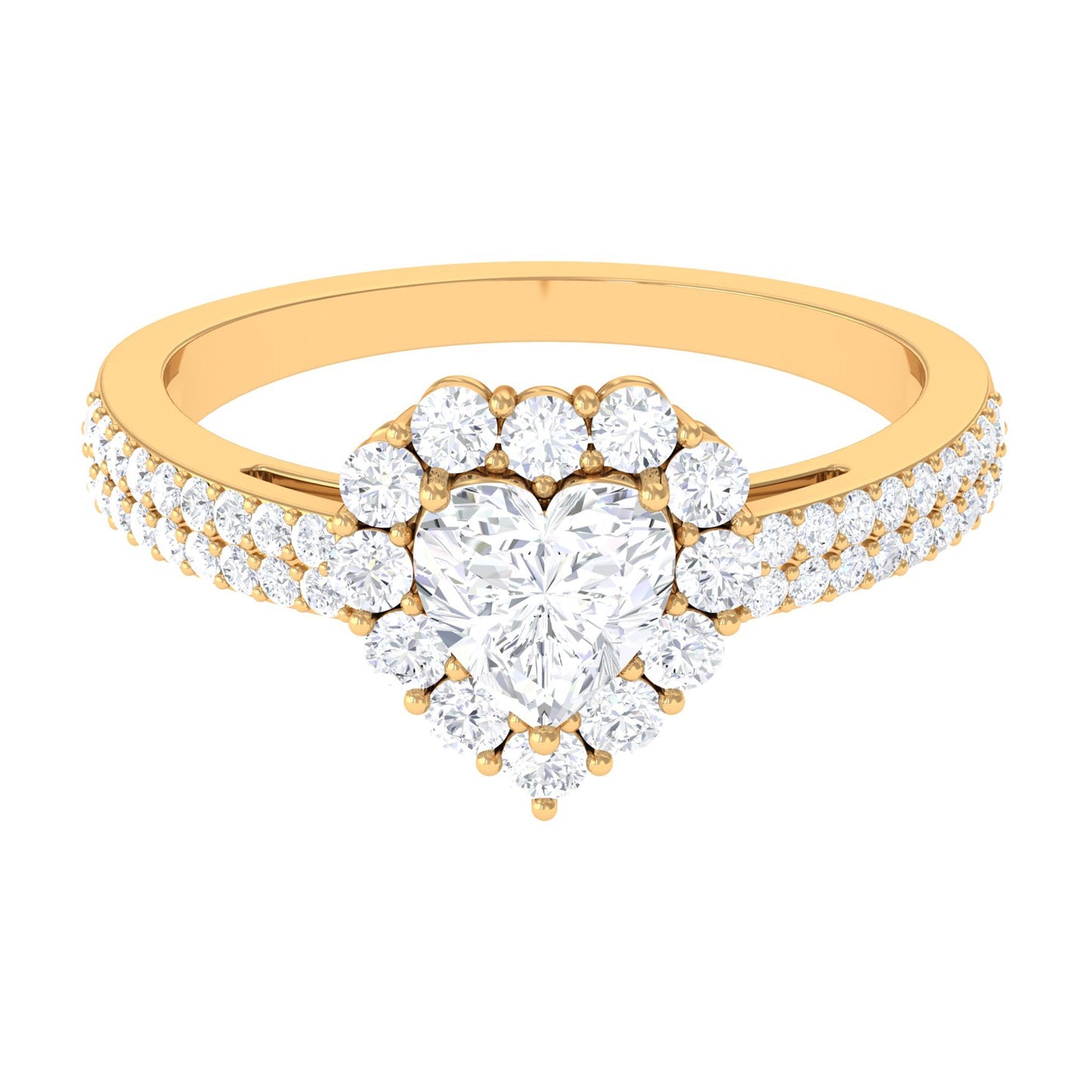 2 CT Zircon Heart Engagement Ring with Halo and Side Stones