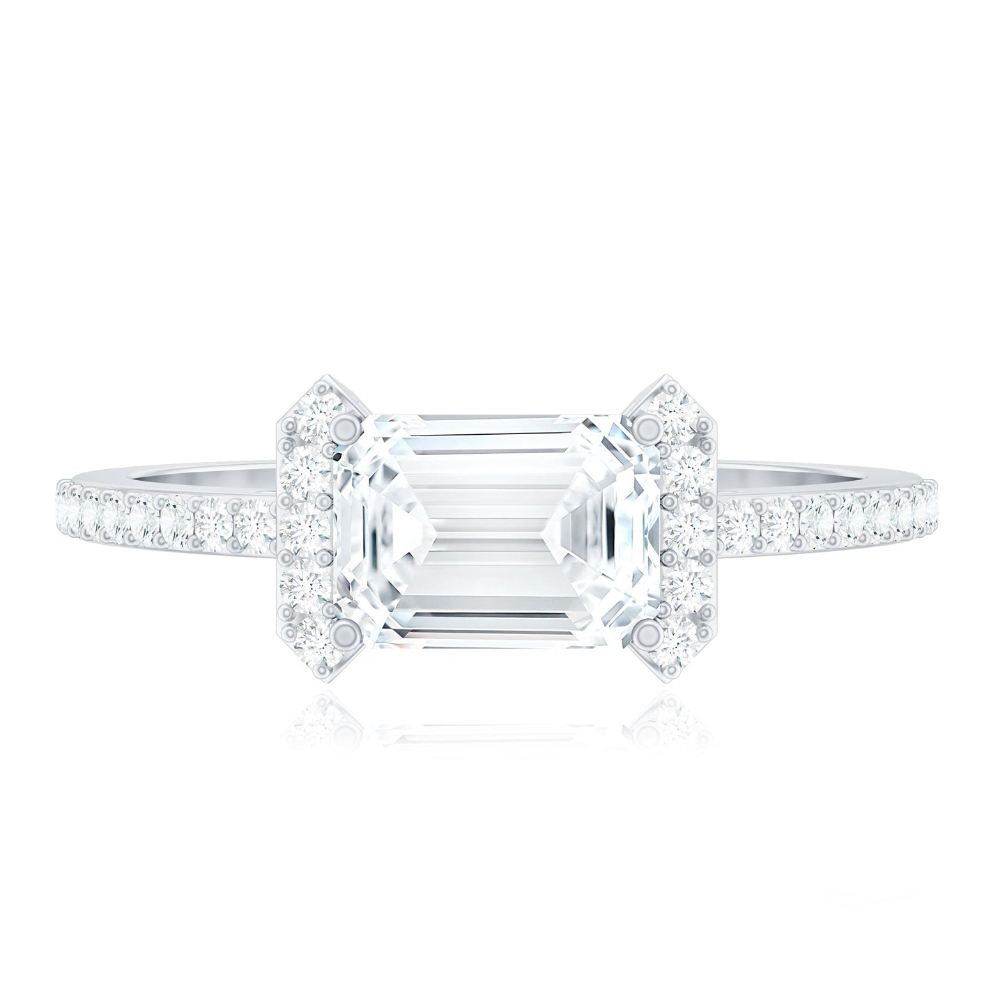 2 CT Octagon Cut Solitaire Zircon East West Engagement Ring