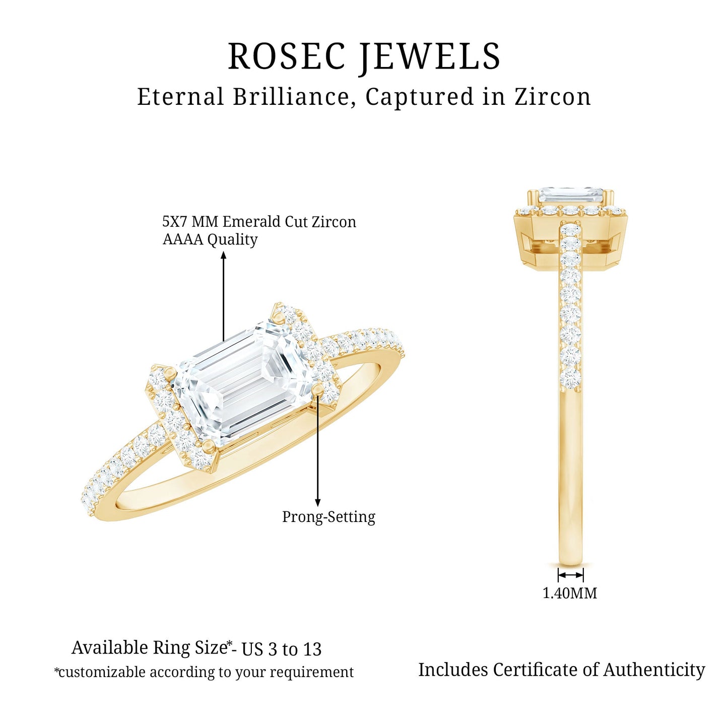 2 CT Octagon Cut Solitaire Zircon East West Engagement Ring