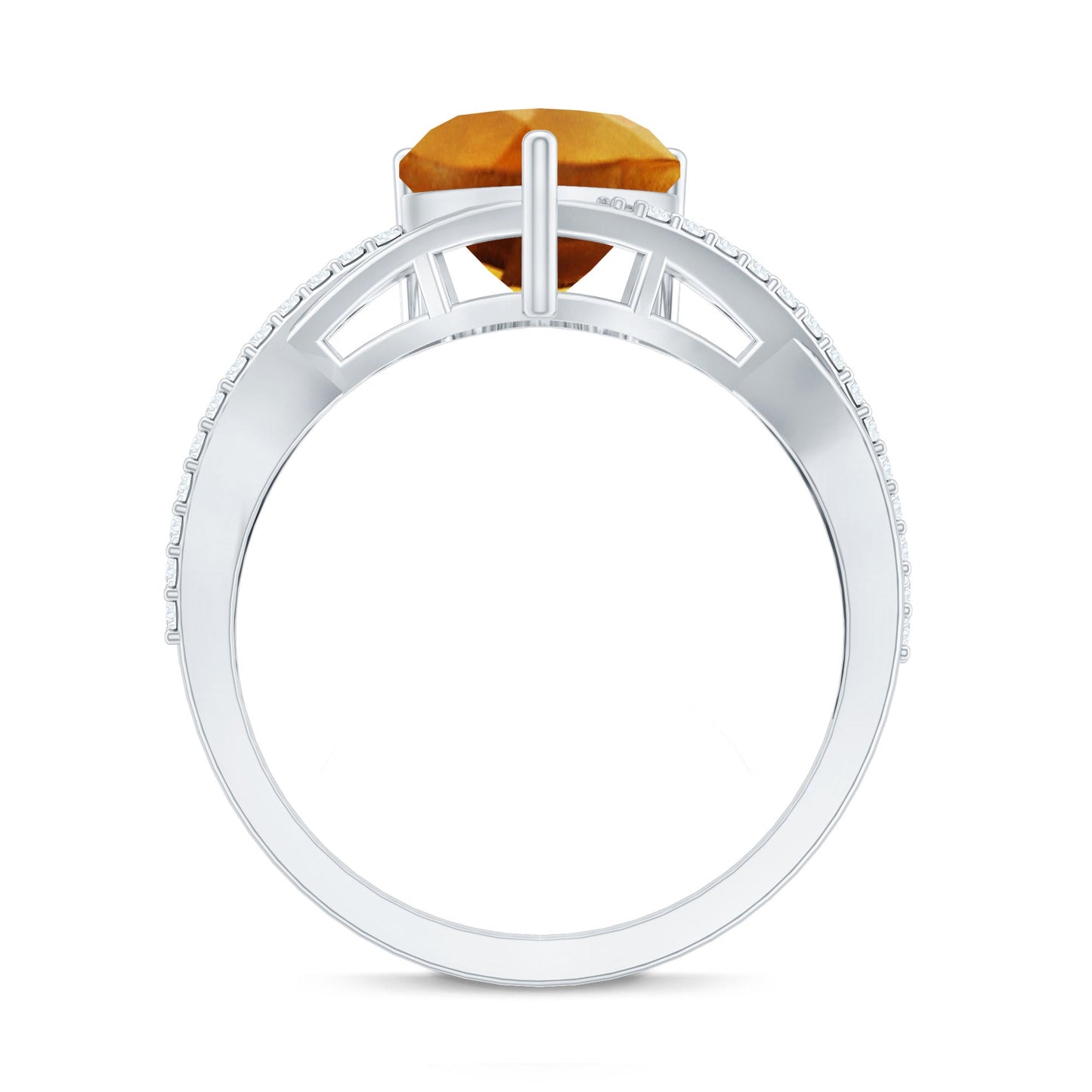 Natural 8mm Citrine Heart Engagement Ring with Diamond Crossover Shank