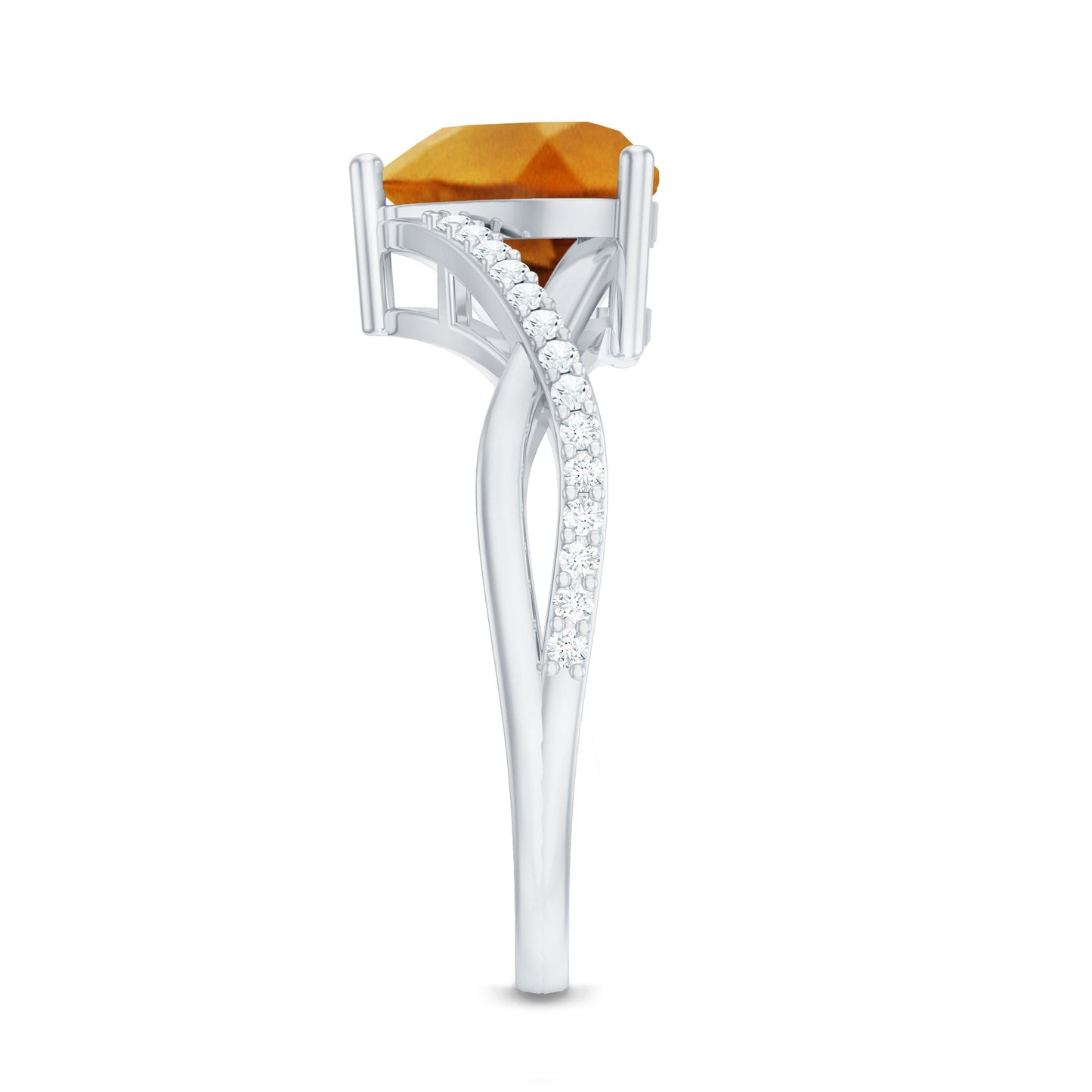 Natural 8mm Citrine Heart Engagement Ring with Diamond Crossover Shank