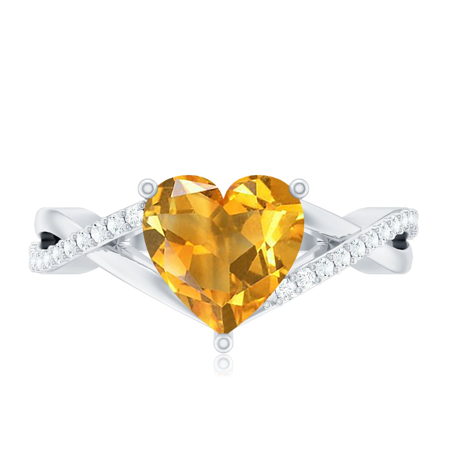 Natural 8mm Citrine Heart Engagement Ring with Diamond Crossover Shank