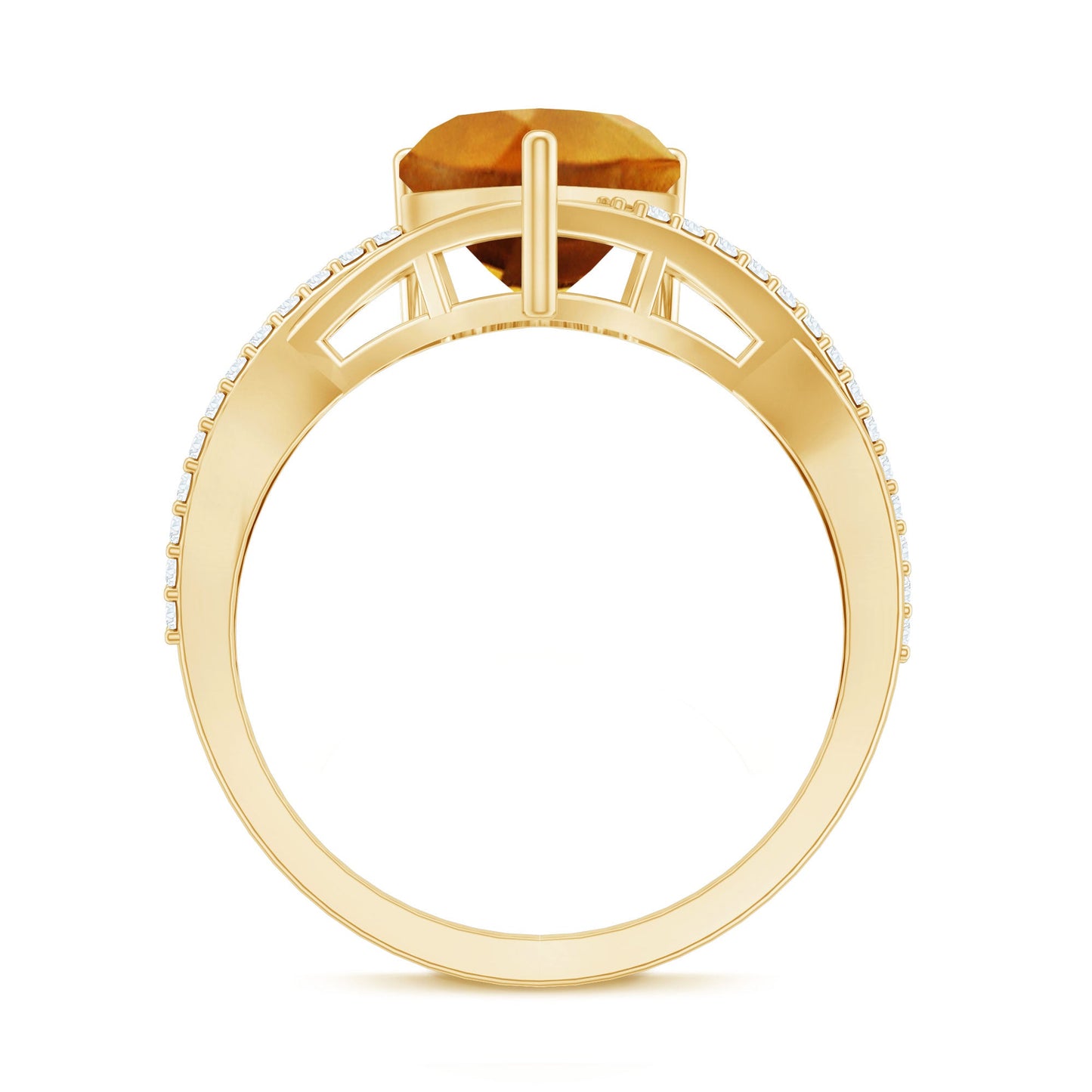 Natural 8mm Citrine Heart Engagement Ring with Diamond Crossover Shank