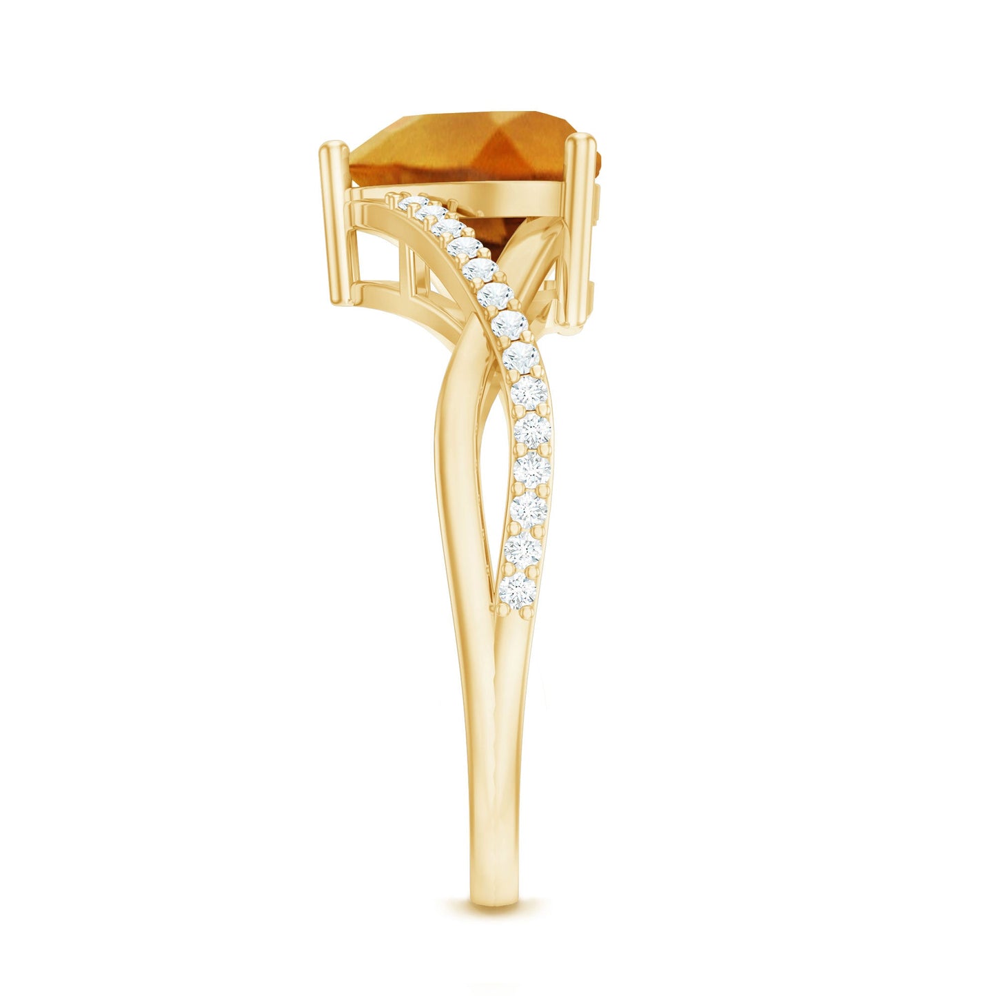Natural 8mm Citrine Heart Engagement Ring with Diamond Crossover Shank