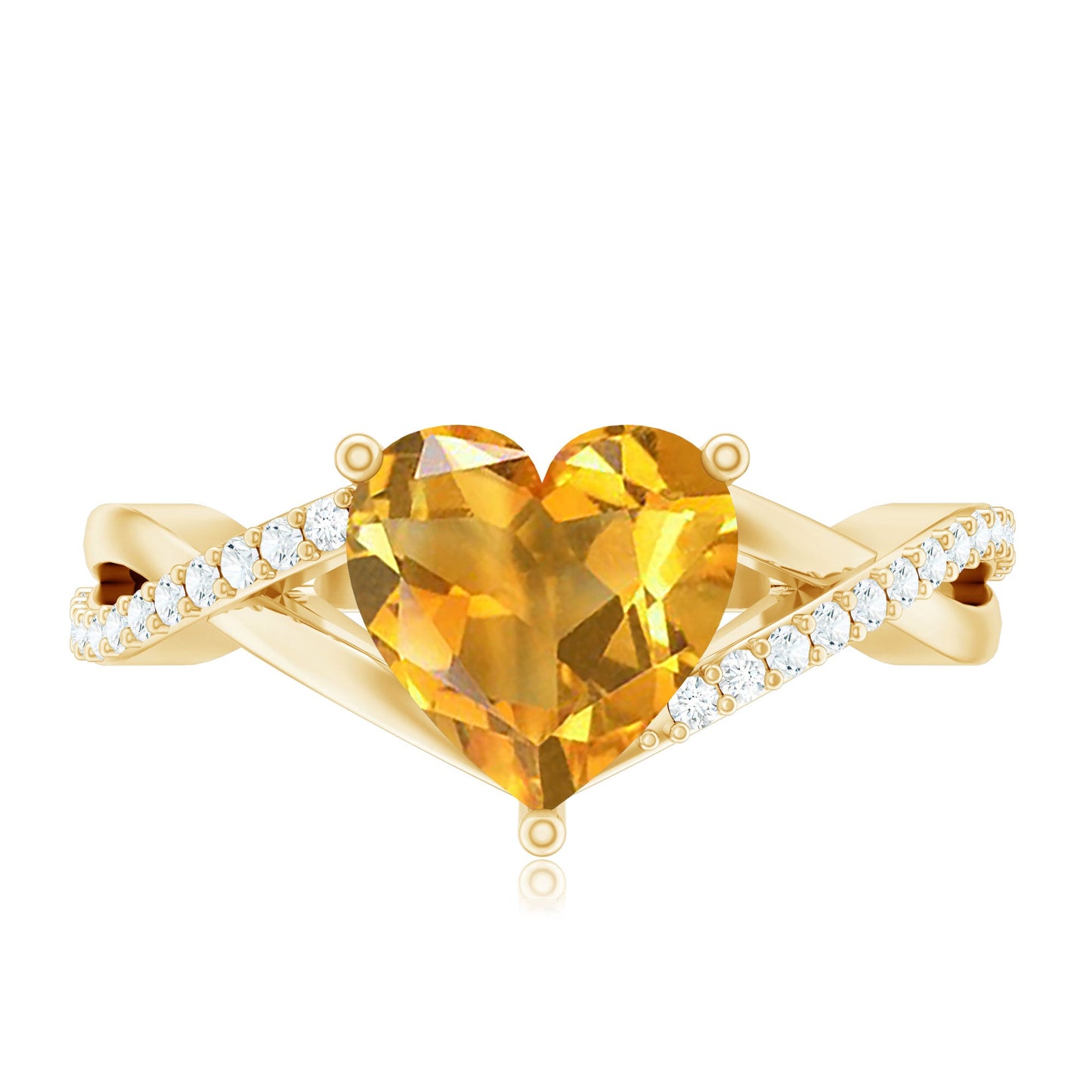 Natural 8mm Citrine Heart Engagement Ring with Diamond Crossover Shank