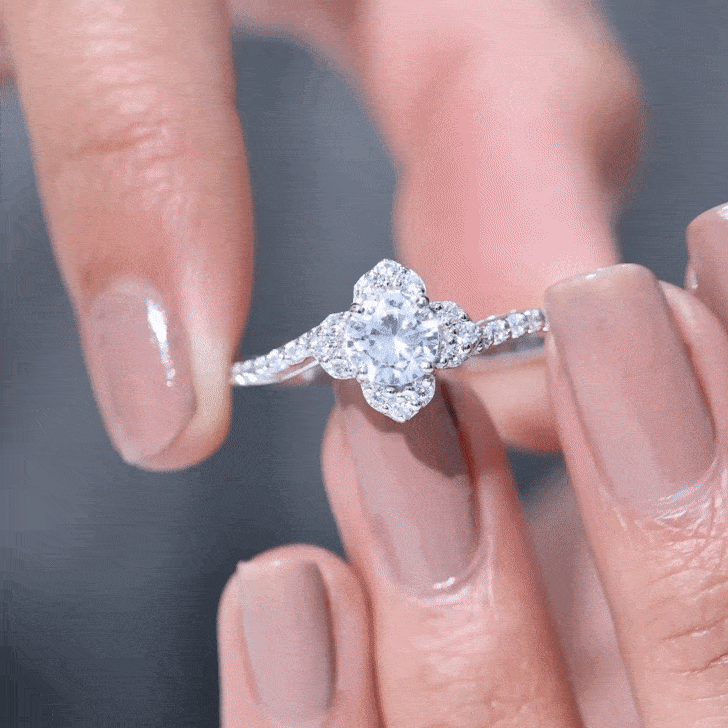 1.75 CT Bypass Shank Round Zircon Flower Engagement Ring